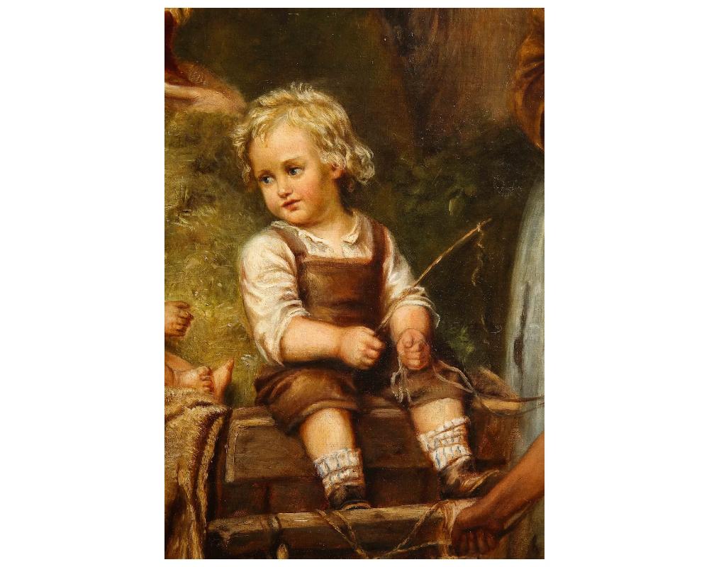 Inconnu Peinture hollandaise du 19e siècle représentant des enfants sur une charrette de foin en vente