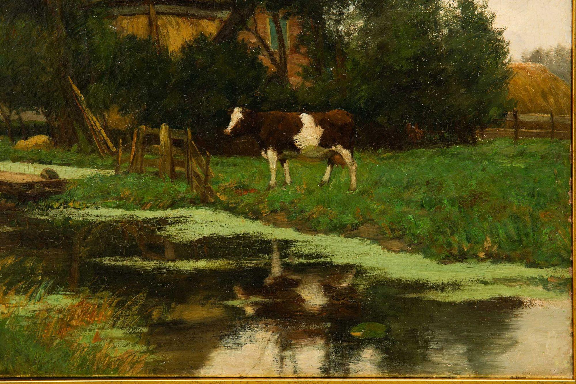 Peinture de paysage pastoral néerlandaise du 19ème siècle par Hendrik Savry en vente 5