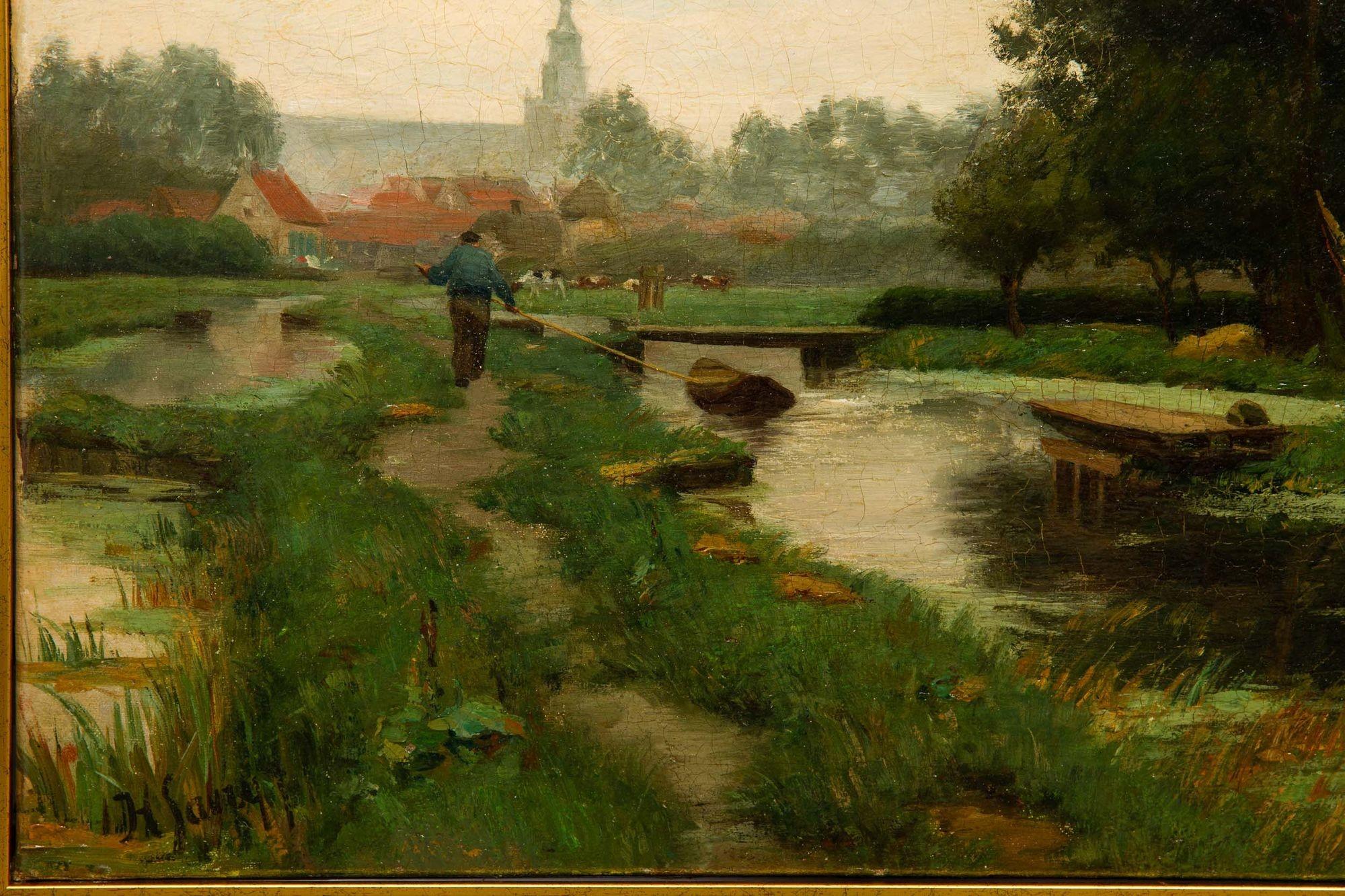 Peinture de paysage pastoral néerlandaise du 19ème siècle par Hendrik Savry en vente 6