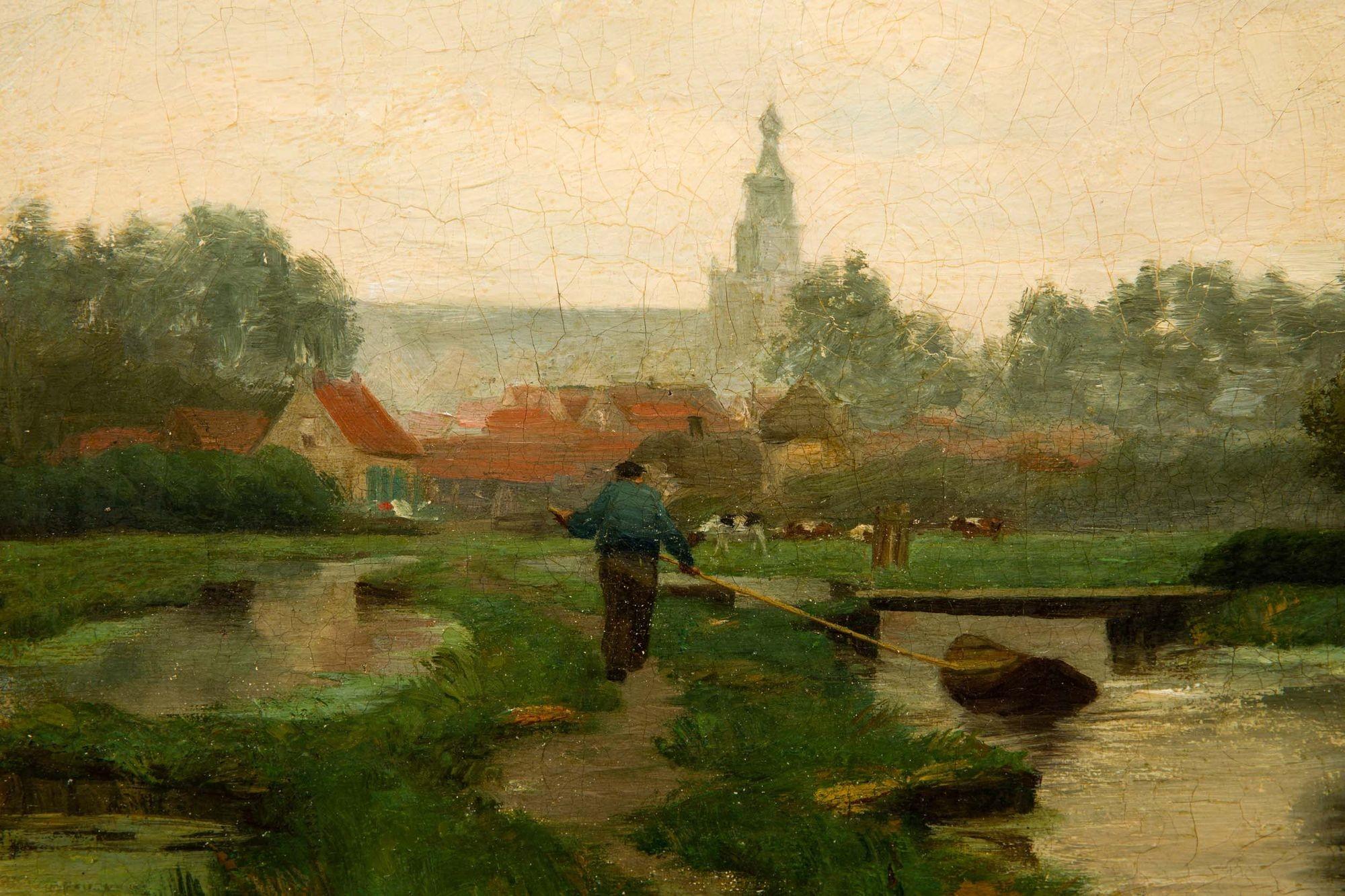XIXe siècle Peinture de paysage pastoral néerlandaise du 19ème siècle par Hendrik Savry en vente