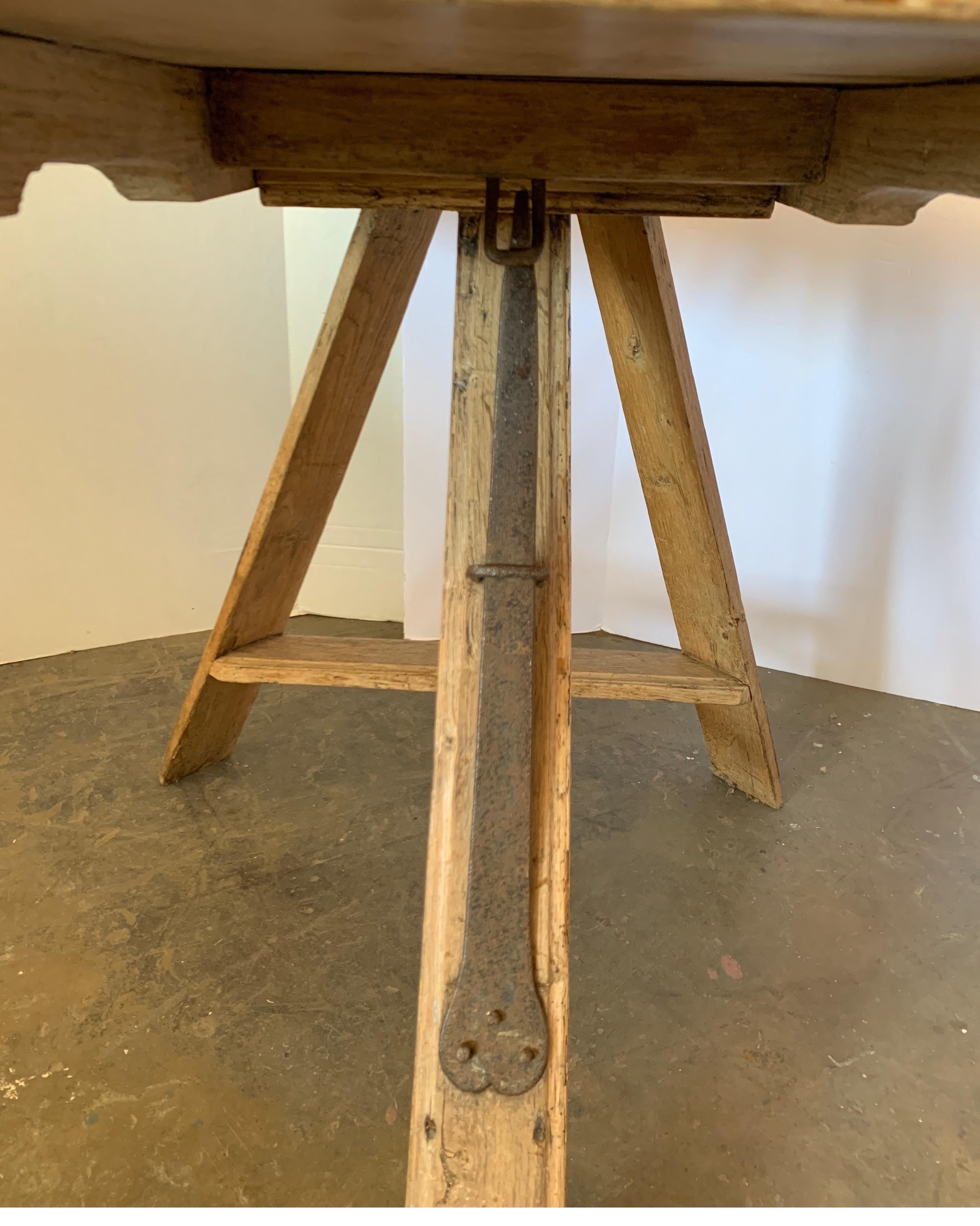 19th Century Dutch Pine Tilt Top Table with Iron Lever 1