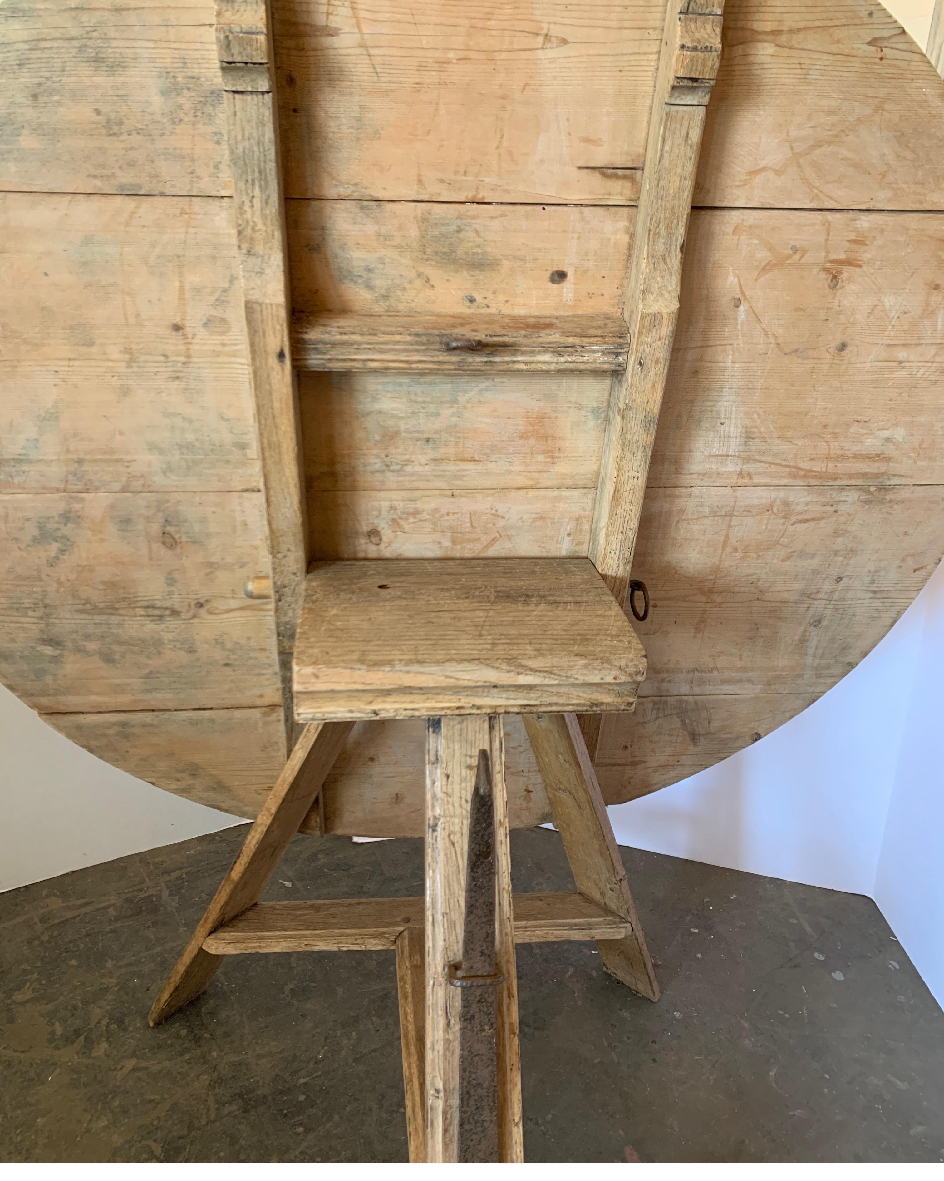 19th Century Dutch Pine Tilt Top Table with Iron Lever 6