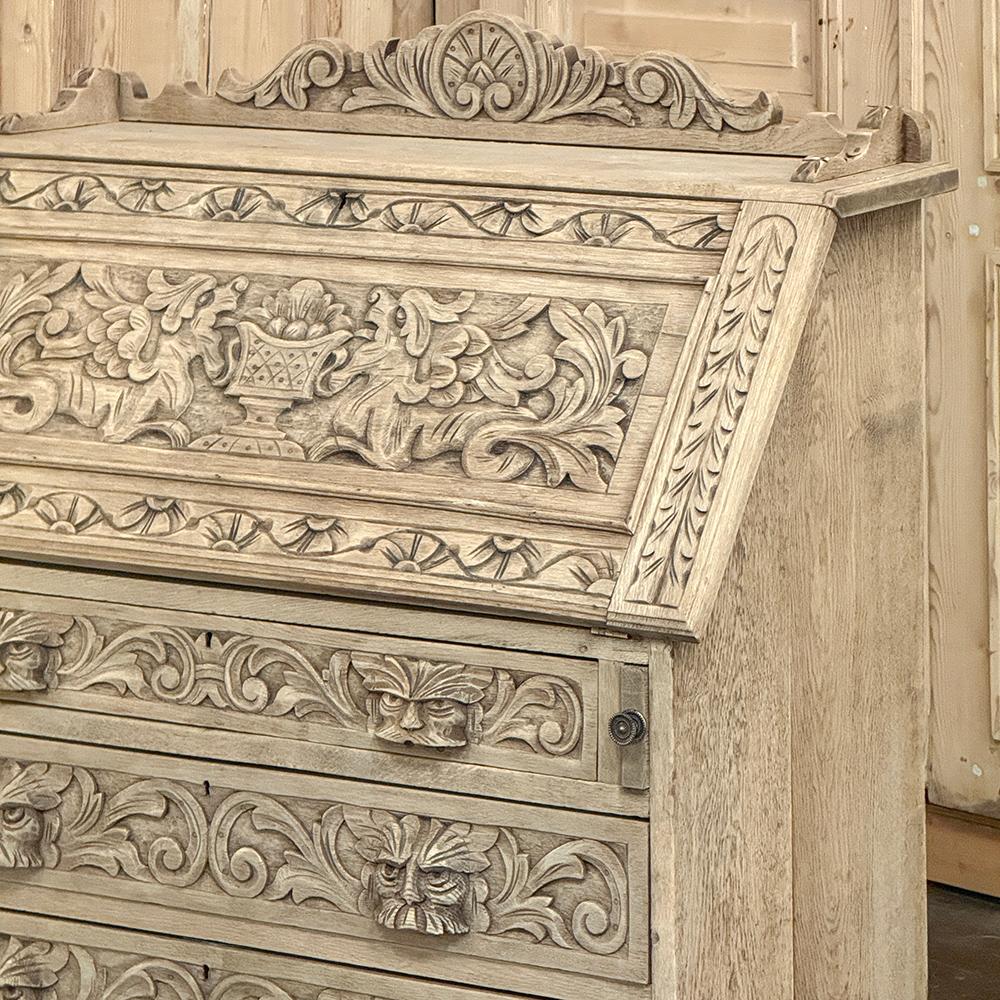 Scrivania rinascimentale olandese del XIX secolo con fronte a ribalta, in Oak striato in vendita 3