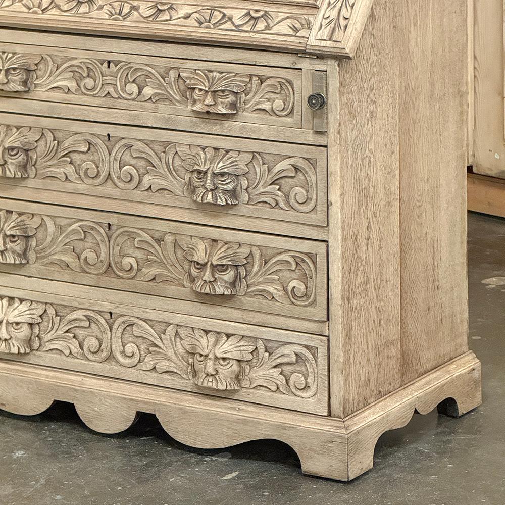 Scrivania rinascimentale olandese del XIX secolo con fronte a ribalta, in Oak striato in vendita 4