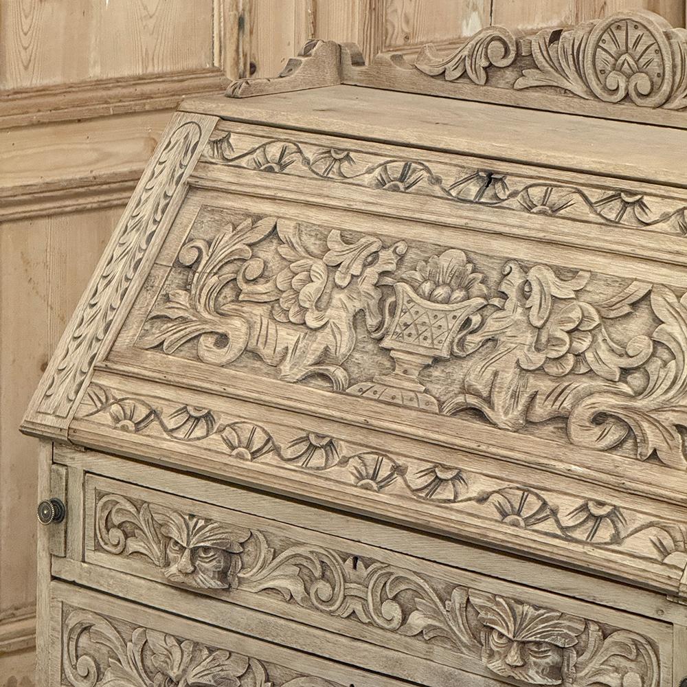 Scrivania rinascimentale olandese del XIX secolo con fronte a ribalta, in Oak striato in vendita 5