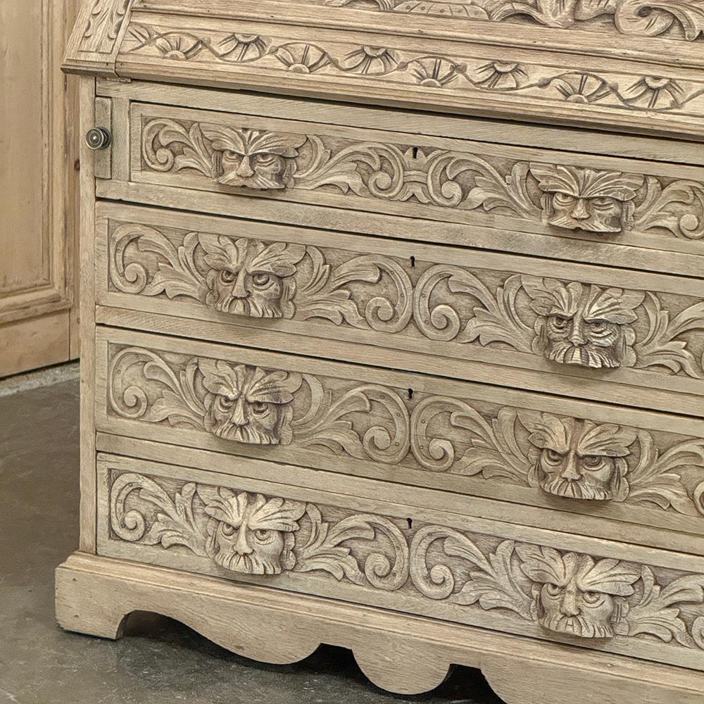 Scrivania rinascimentale olandese del XIX secolo con fronte a ribalta, in Oak striato in vendita 6