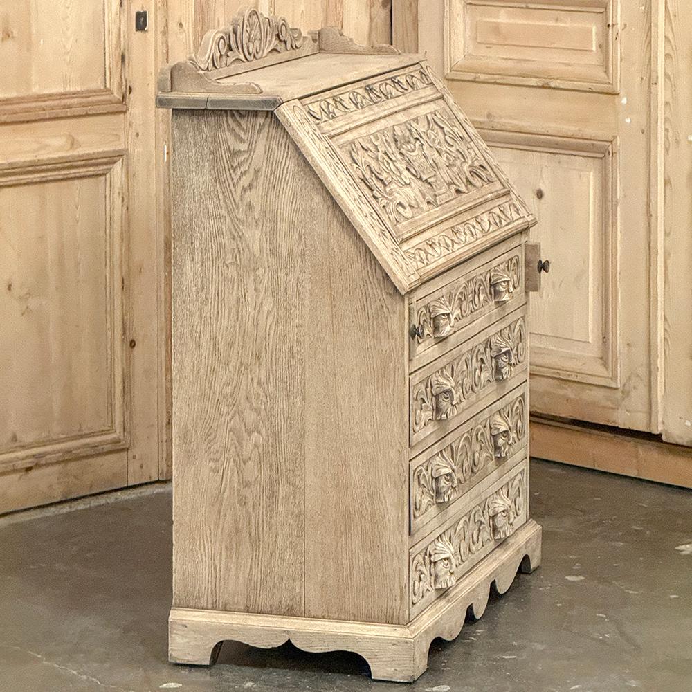 Scrivania rinascimentale olandese del XIX secolo con fronte a ribalta, in Oak striato in vendita 7