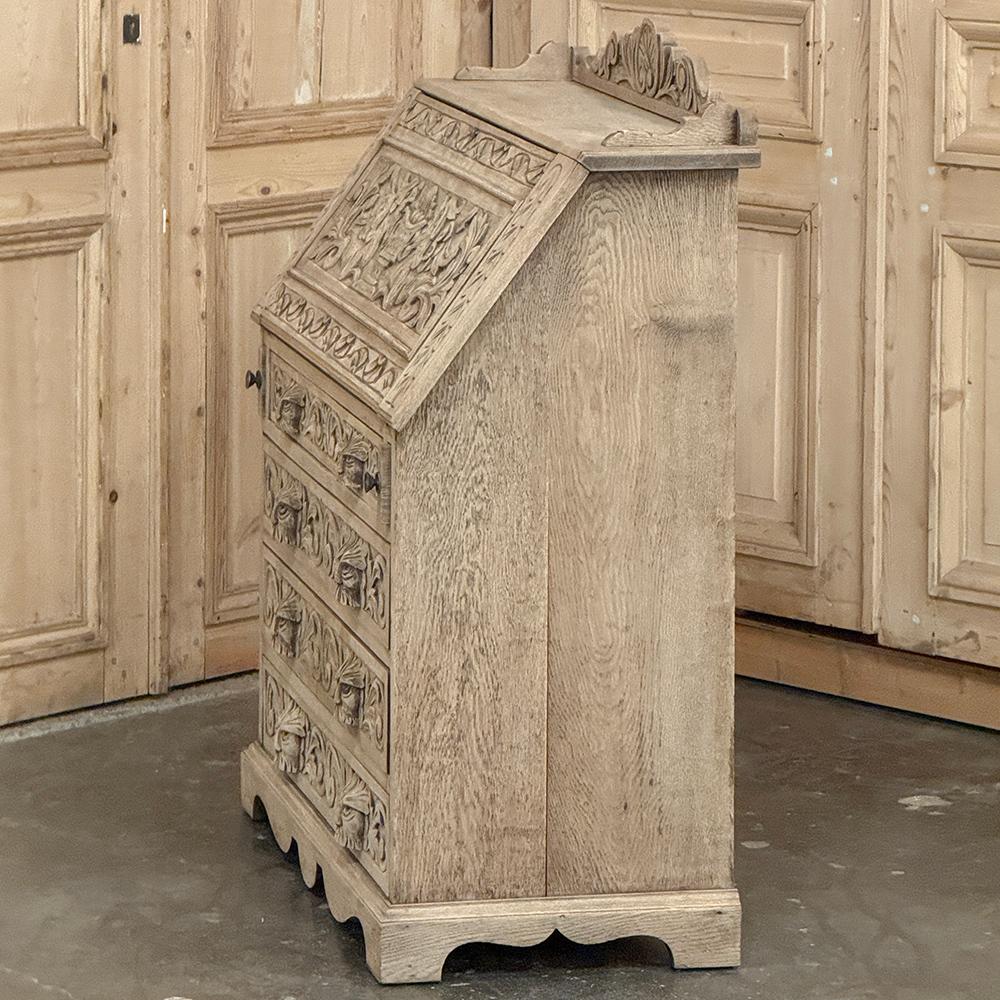 Scrivania rinascimentale olandese del XIX secolo con fronte a ribalta, in Oak striato in vendita 8