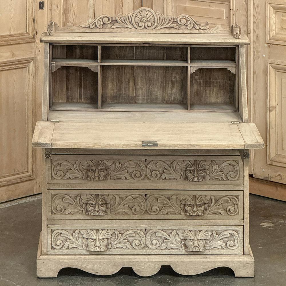 Scrivania rinascimentale olandese del XIX secolo con fronte a ribalta, in Oak striato in vendita 9