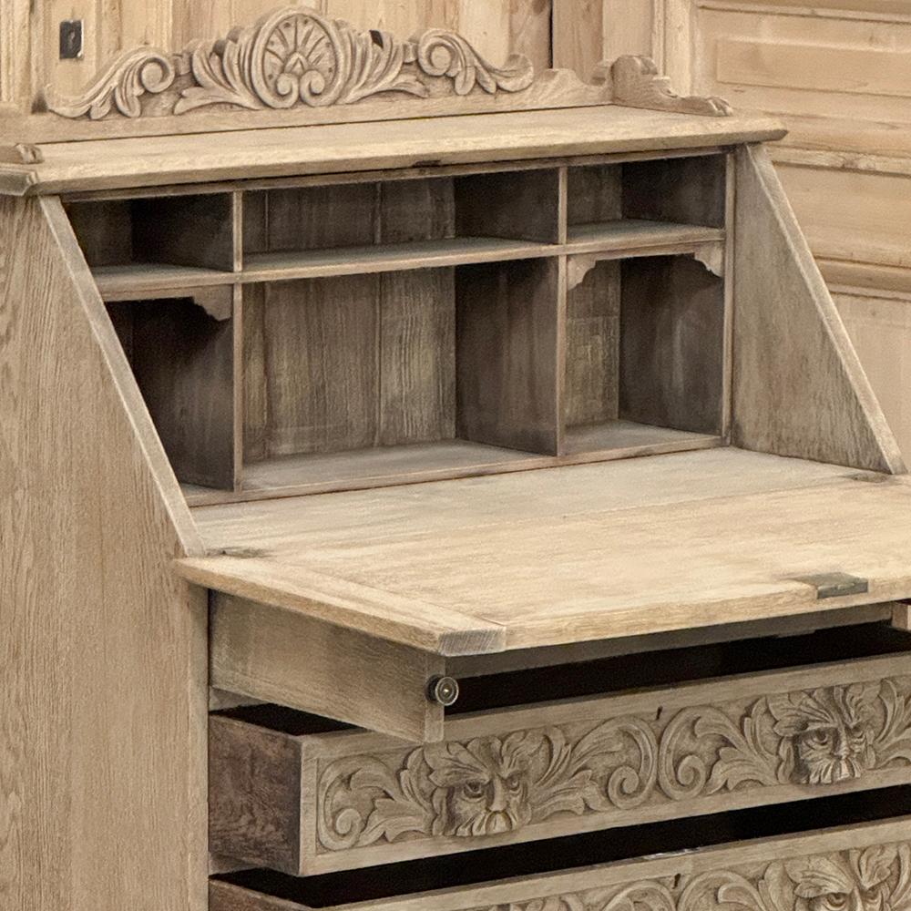 Scrivania rinascimentale olandese del XIX secolo con fronte a ribalta, in Oak striato in vendita 11