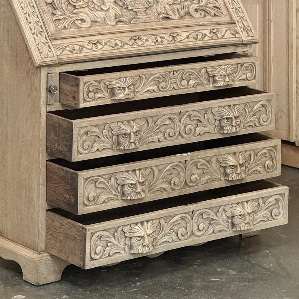 Scrivania rinascimentale olandese del XIX secolo con fronte a ribalta, in Oak striato in vendita 12