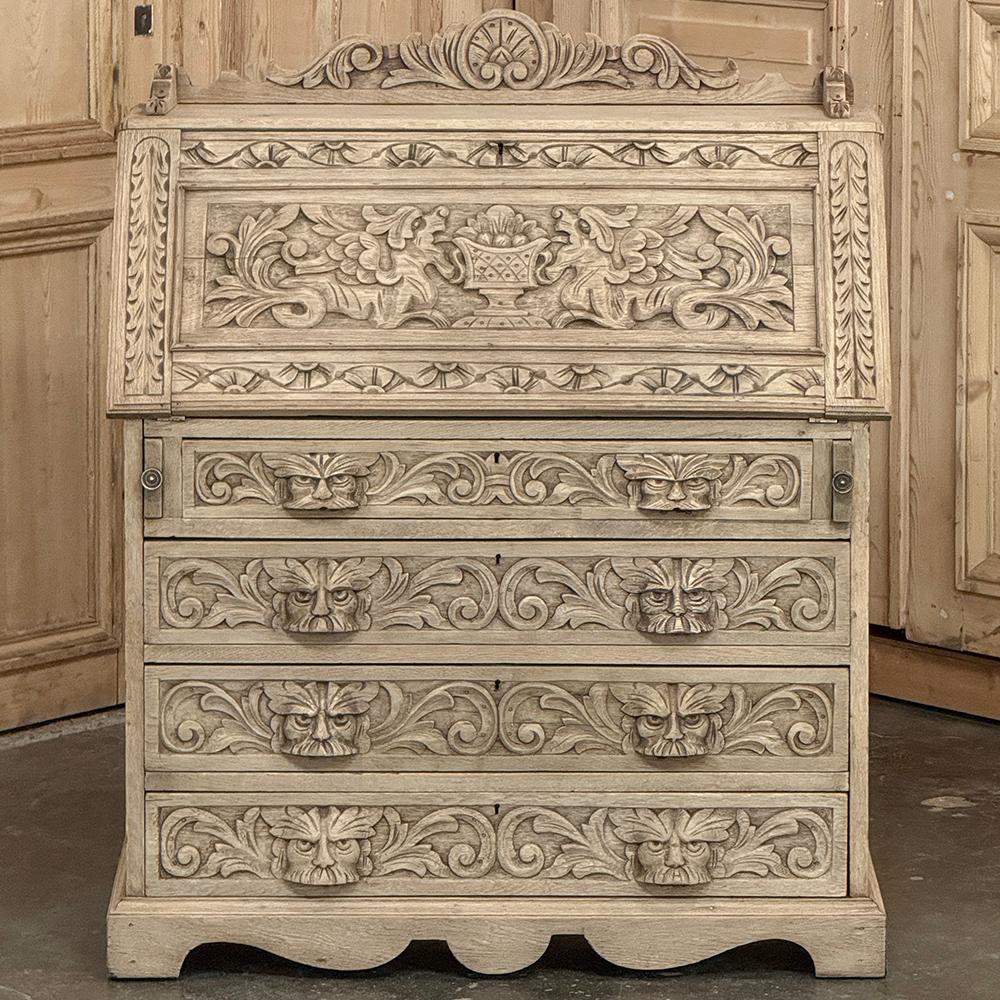 Olandese Scrivania rinascimentale olandese del XIX secolo con fronte a ribalta, in Oak striato in vendita