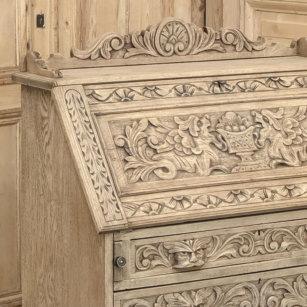 Scrivania rinascimentale olandese del XIX secolo con fronte a ribalta, in Oak striato In condizioni buone in vendita a Dallas, TX