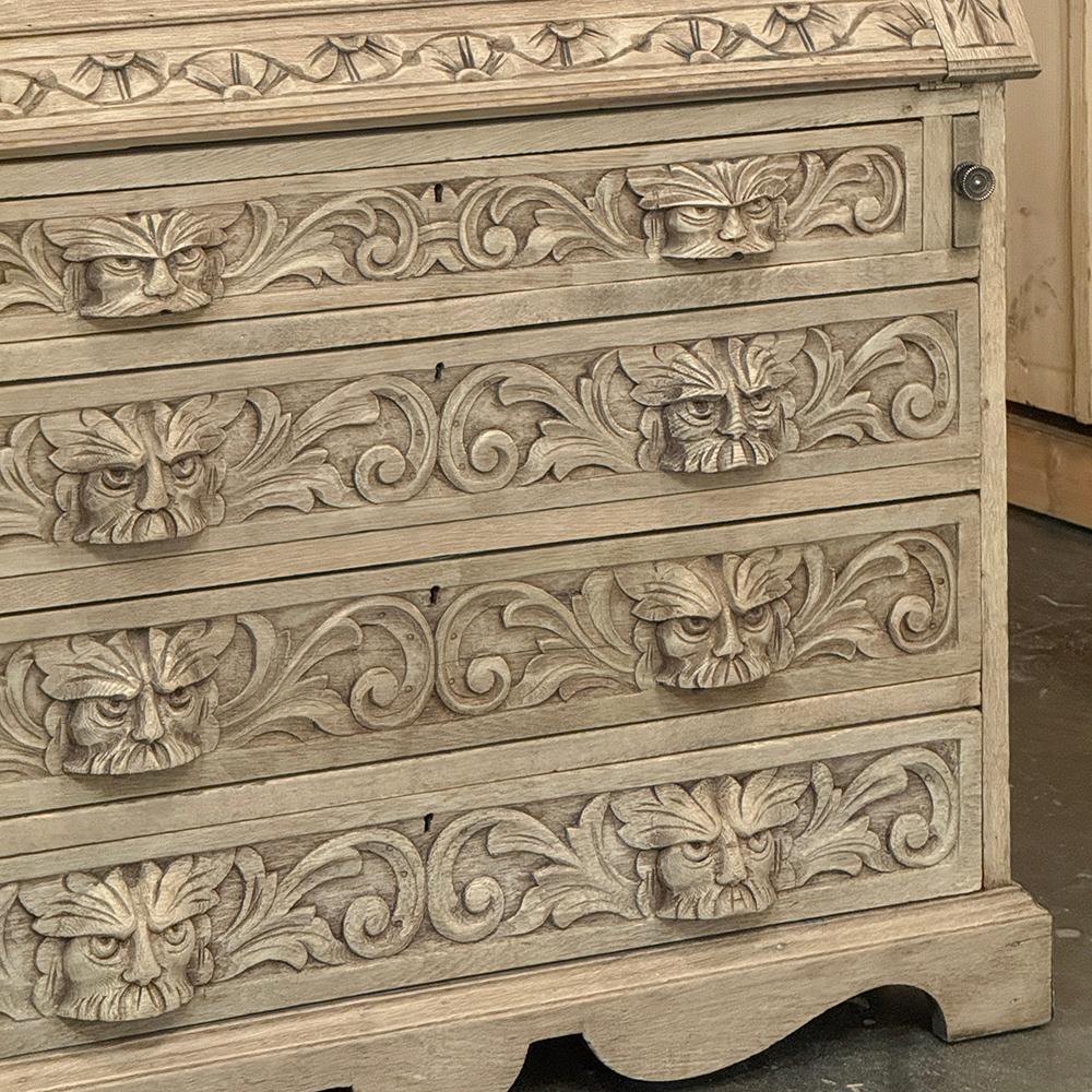 Scrivania rinascimentale olandese del XIX secolo con fronte a ribalta, in Oak striato in vendita 2
