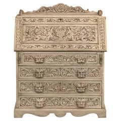Scrivania rinascimentale olandese del XIX secolo con fronte a ribalta, in Oak striato