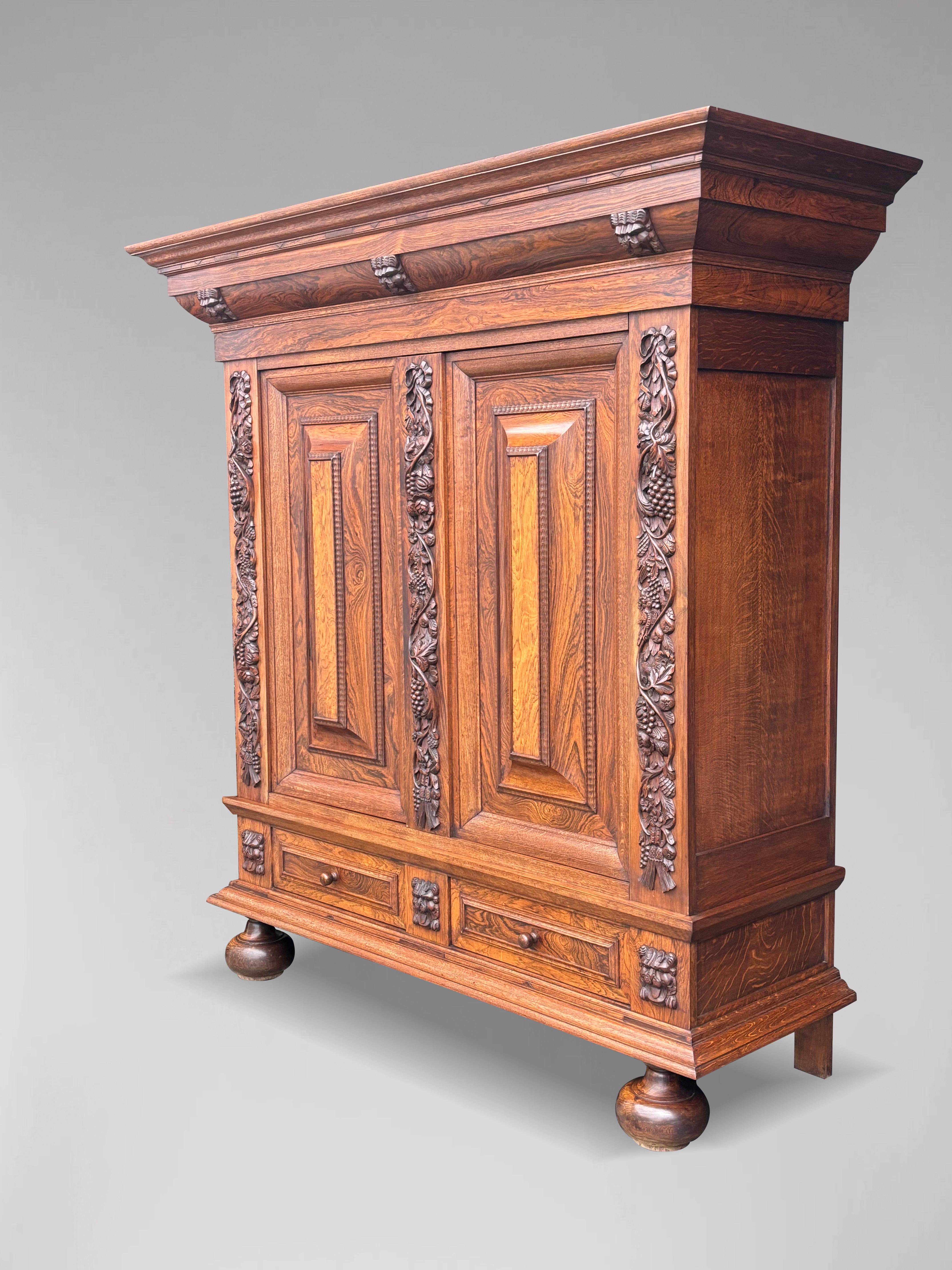 Hand-Carved 19th Century Dutch Renaissance Rosewood Cabinet For Sale