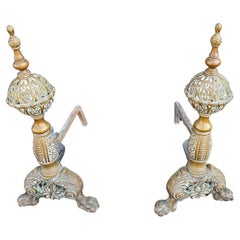 19th Century Dutch Rococo Style Brass Andironsns