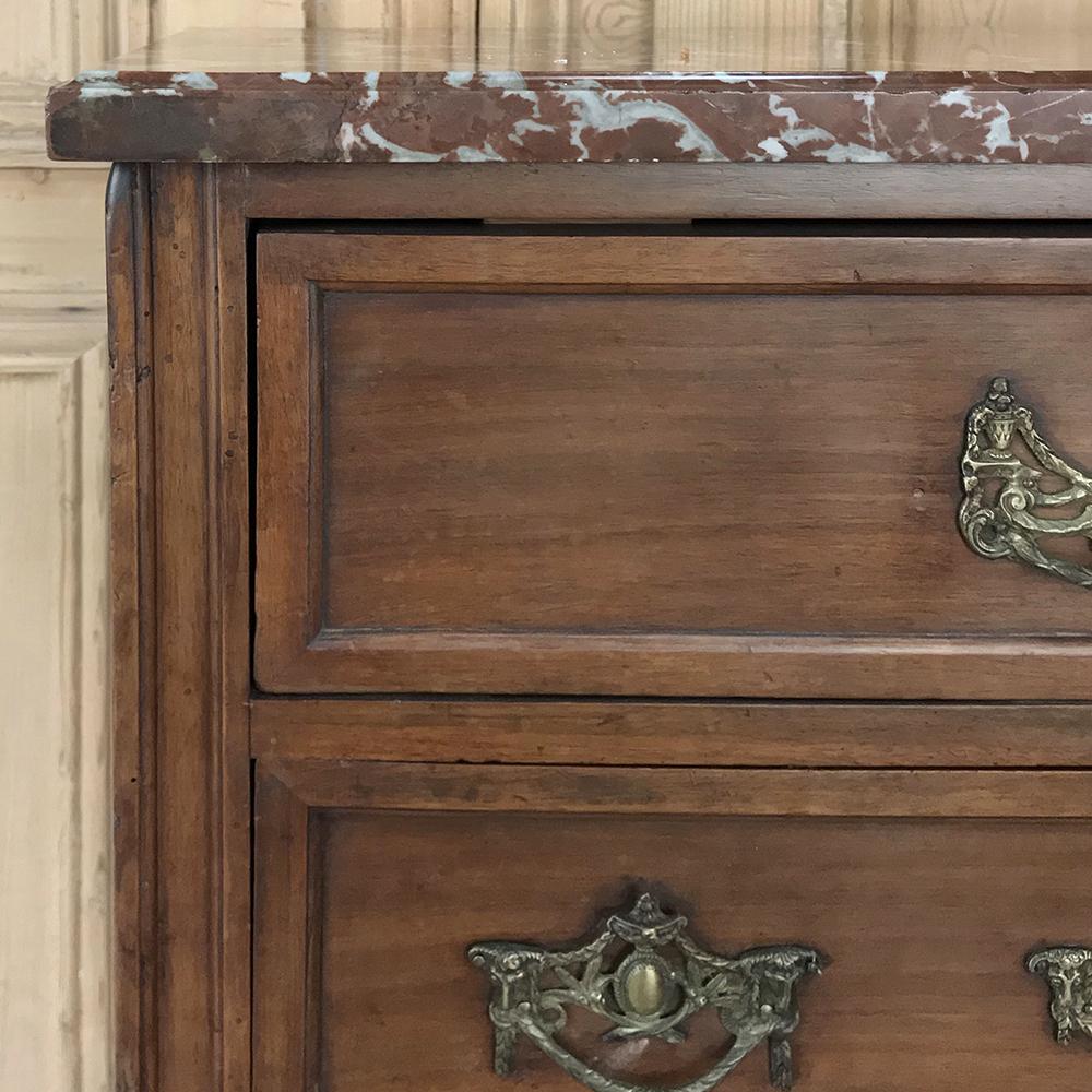 Bronze 19th Century Dutch Rouge Marble Top Walnut Commode