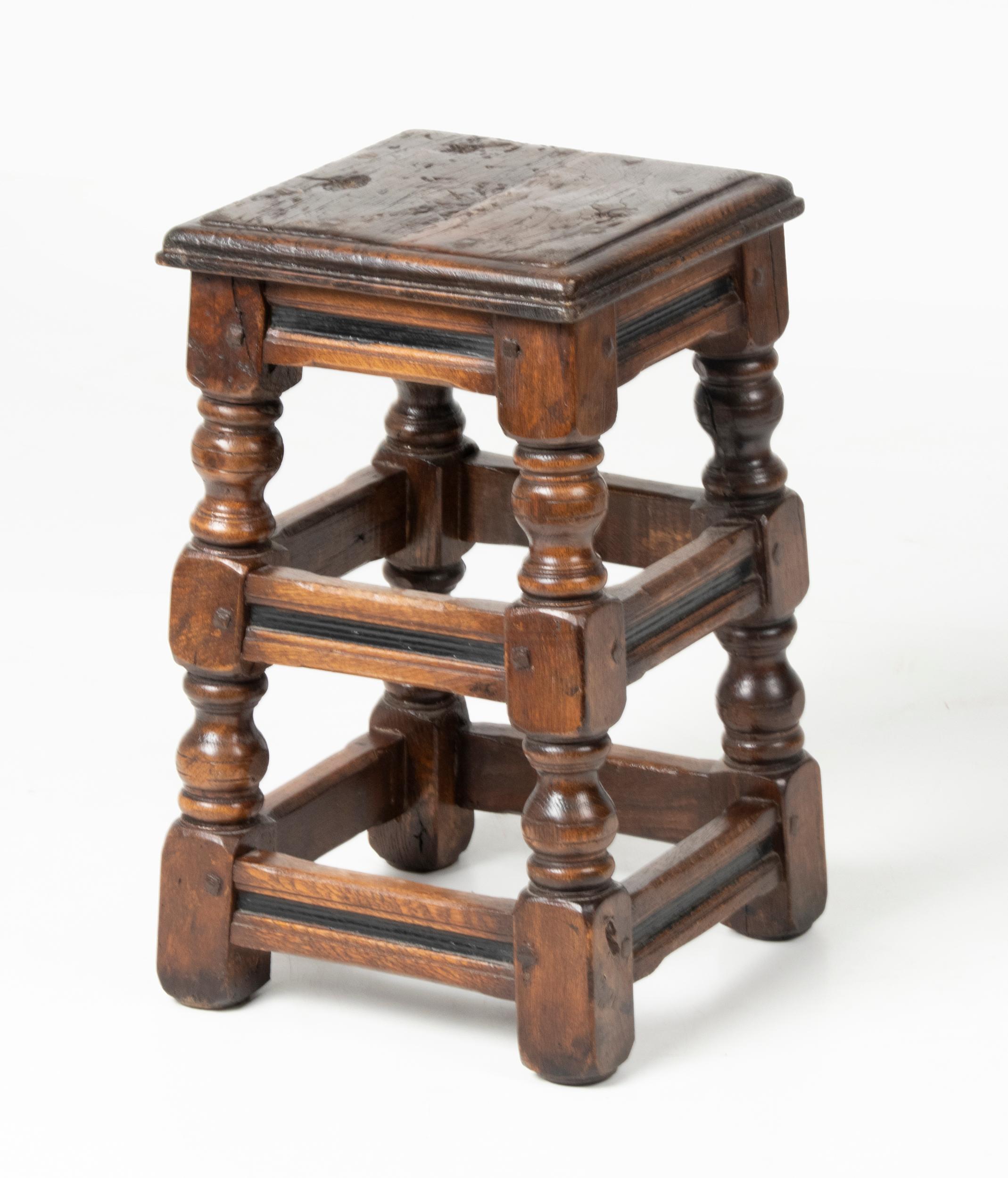 Hand-Crafted 19th Century Dutch Rustic Oak Stool For Sale