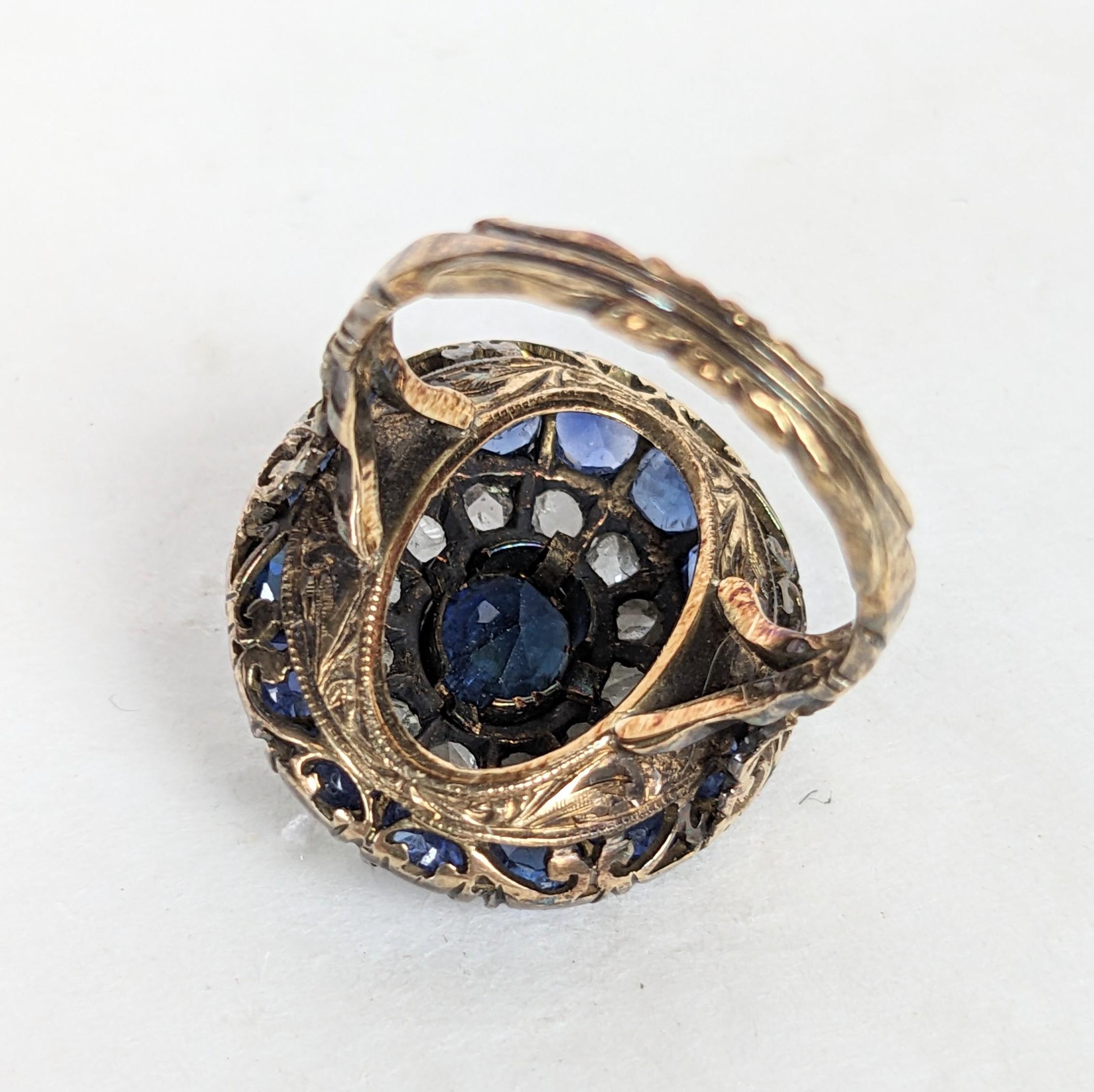 19th Century Dutch Sapphire and Rose Diamond Cluster Ring For Sale 1