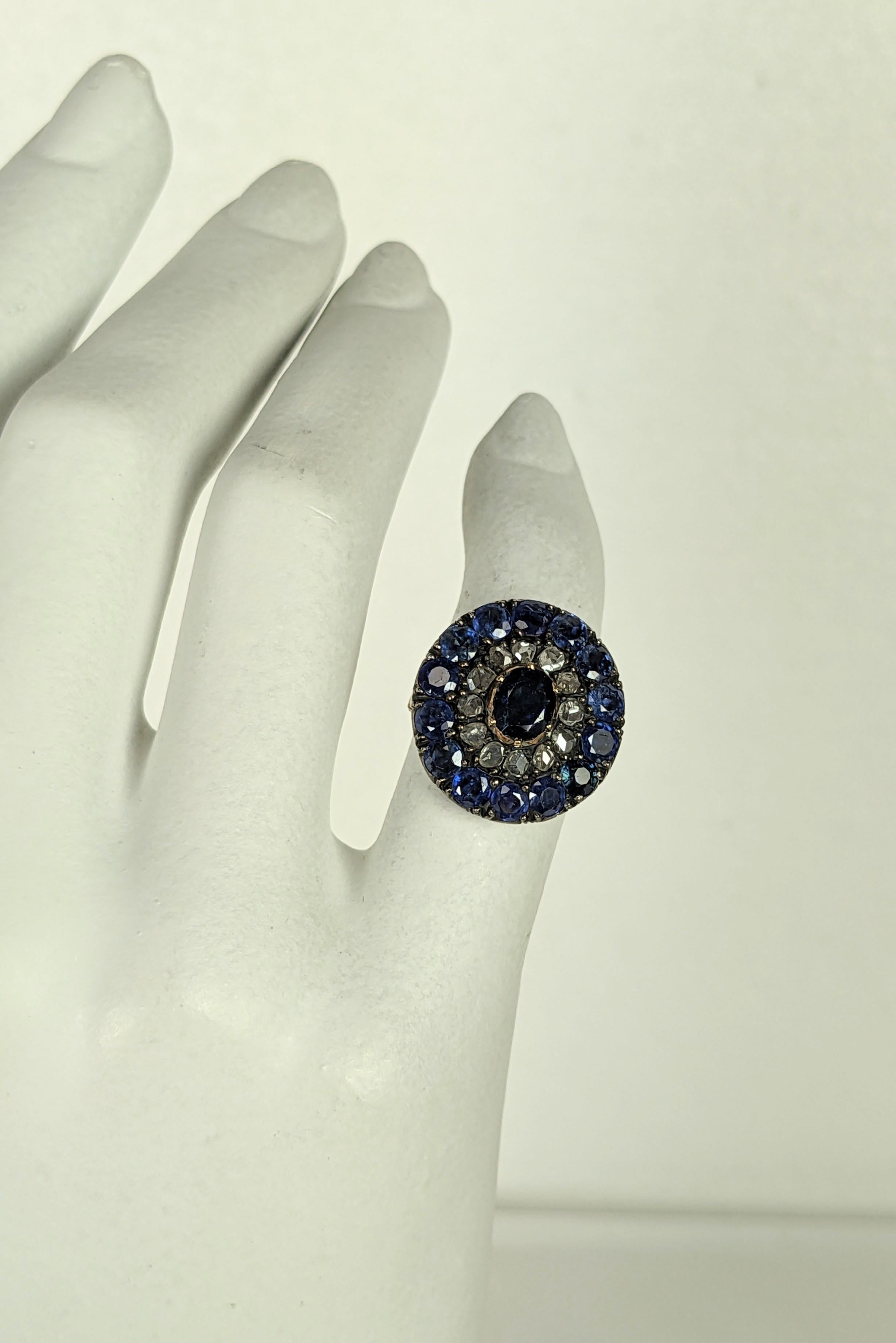 19th Century Dutch Sapphire and Rose Diamond Cluster Ring For Sale 3