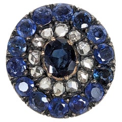 Niederländischer Saphir- und Rosen-Diamant-Cluster-Ring aus dem 19. Jahrhundert