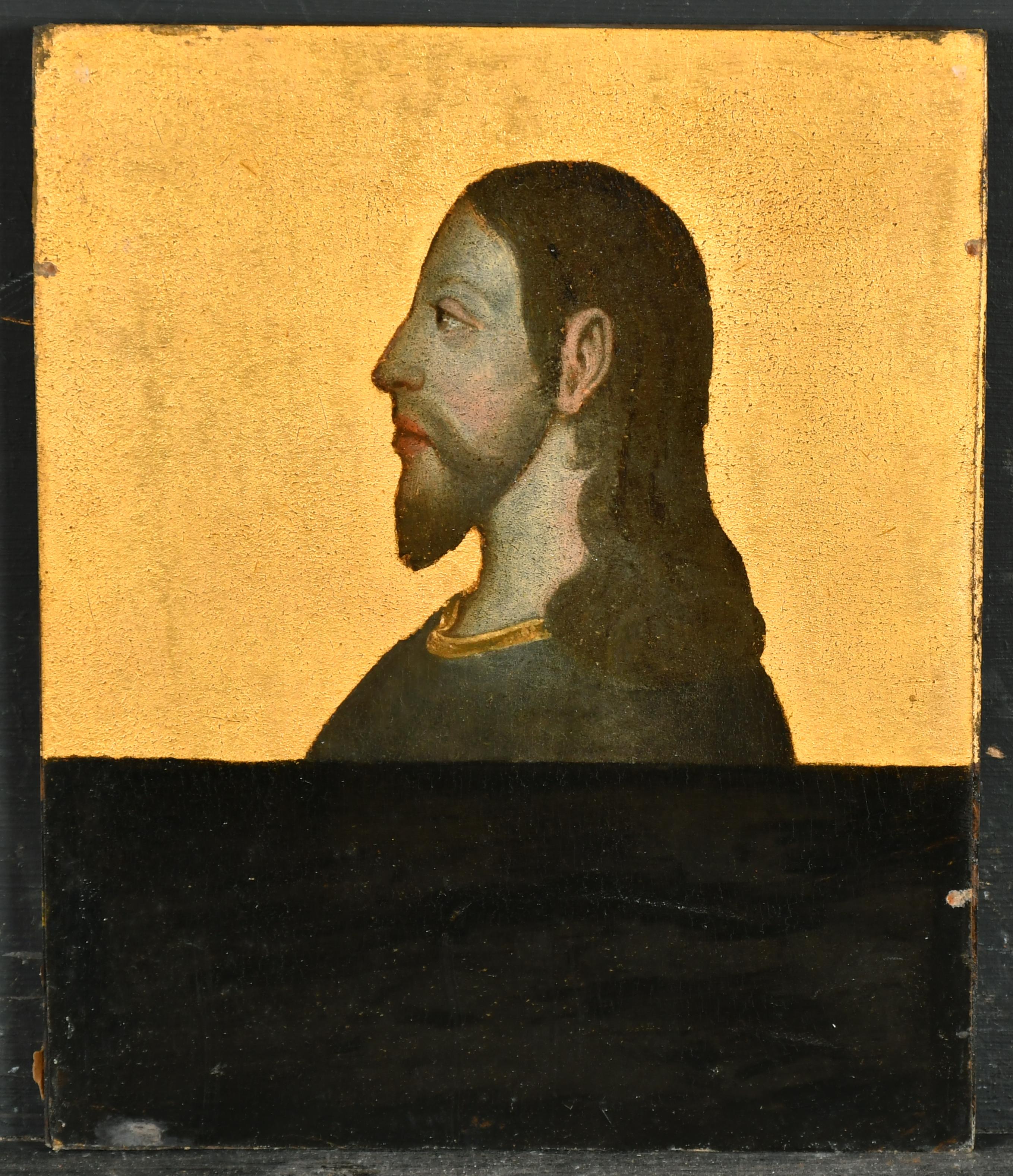 Magnifique peinture à l'huile ancienne représentant un portrait du Christ, profil de tête, style Renaissance - Painting de 19th century Dutch School
