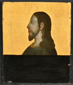 Renaissance Style Head Profile Portrait of Christ Beautiful Antique Oil Painting