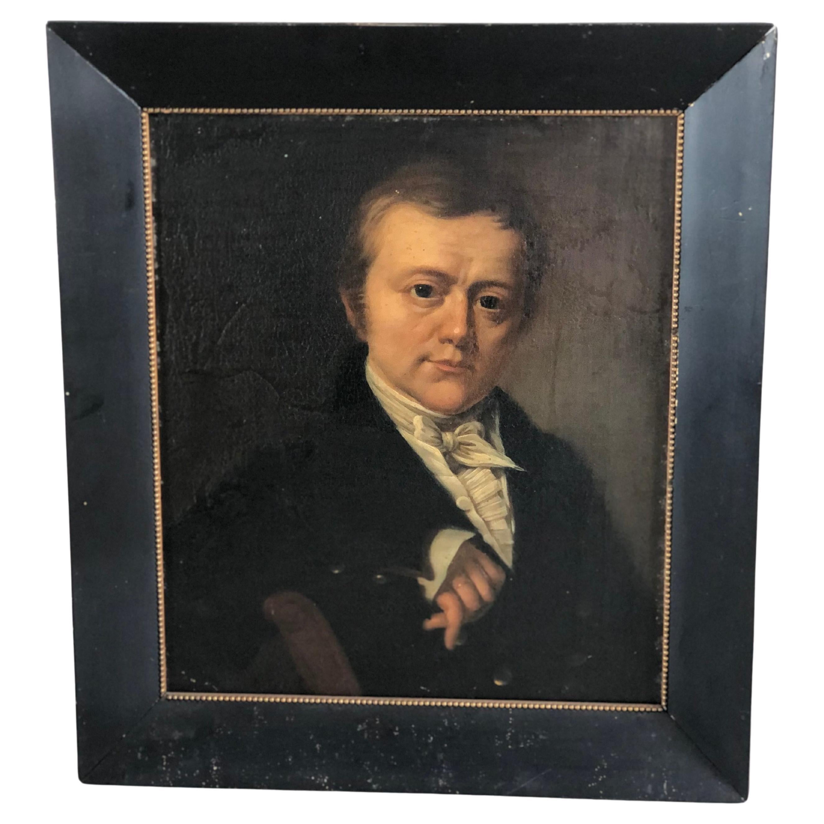 19th Century Dutch School Portrait Oil Painting of Distinguished Gentleman For Sale