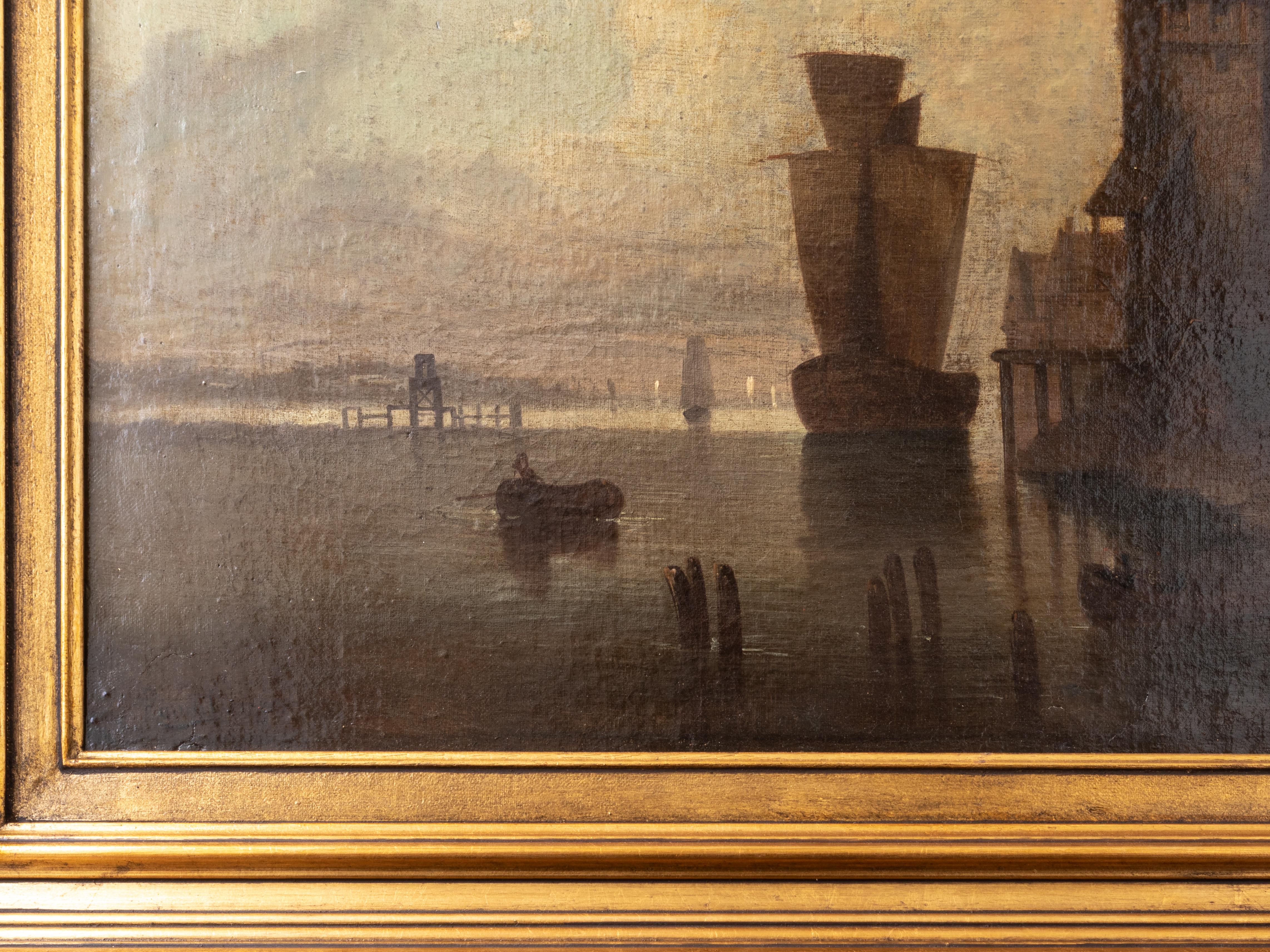 Niederländischer Seehafen des 19. Jahrhunderts, signiert Roudil  (Neobarock) im Angebot