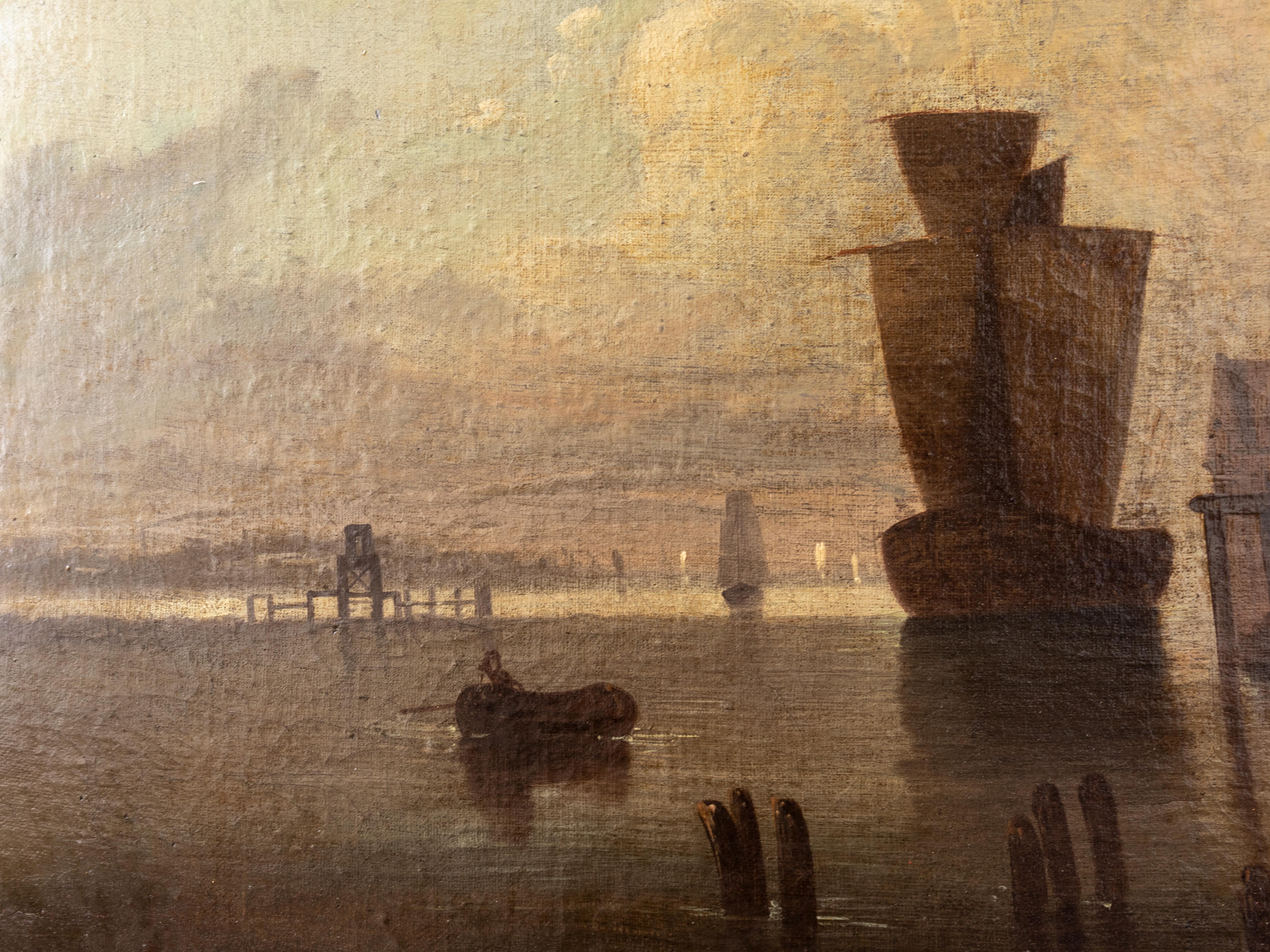 Niederländischer Seehafen des 19. Jahrhunderts, signiert Roudil  im Zustand „Gut“ im Angebot in Lisbon, PT