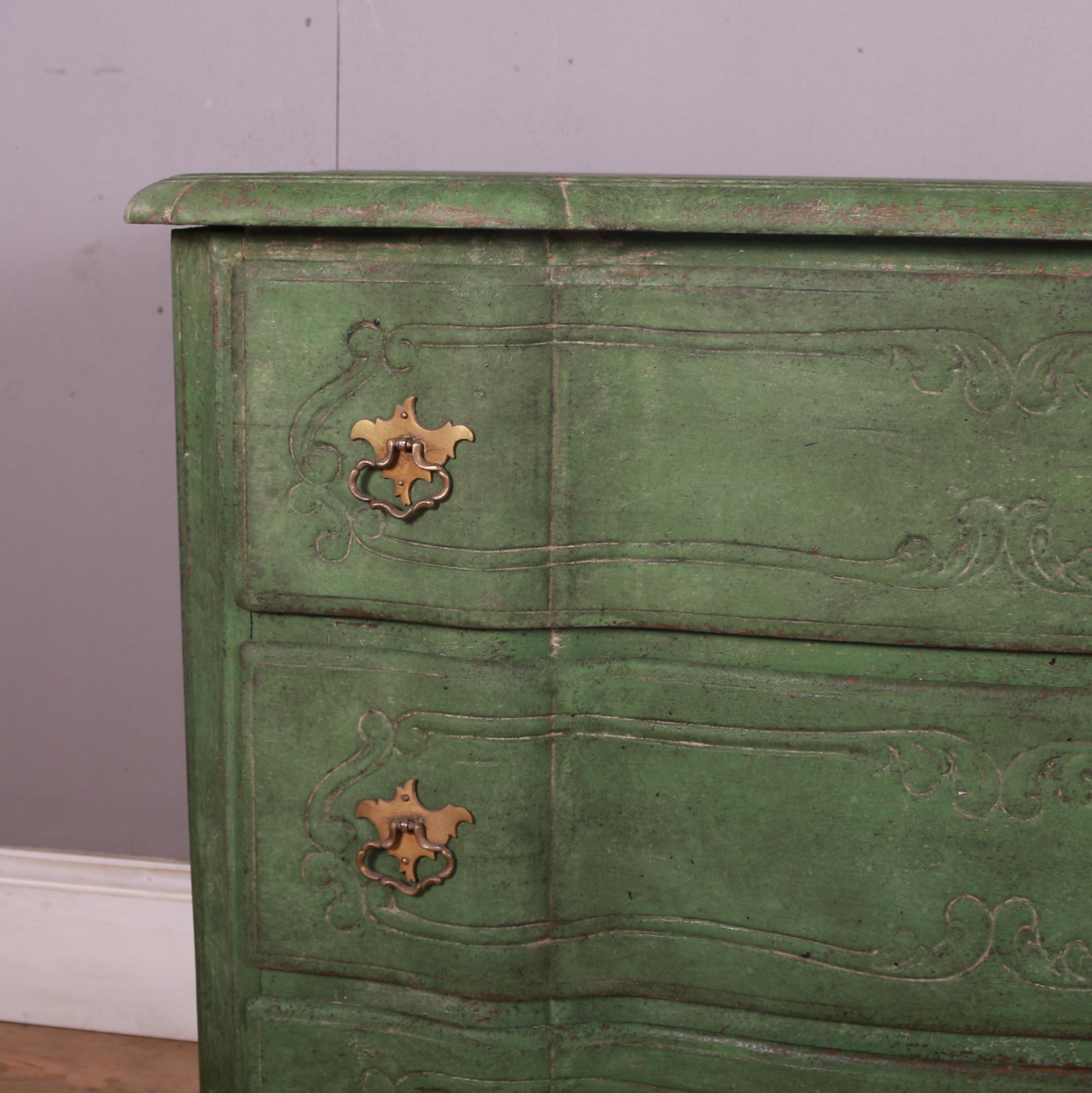 Late 19th C Dutch painted serpentine front 3 drawer commode. 1880.