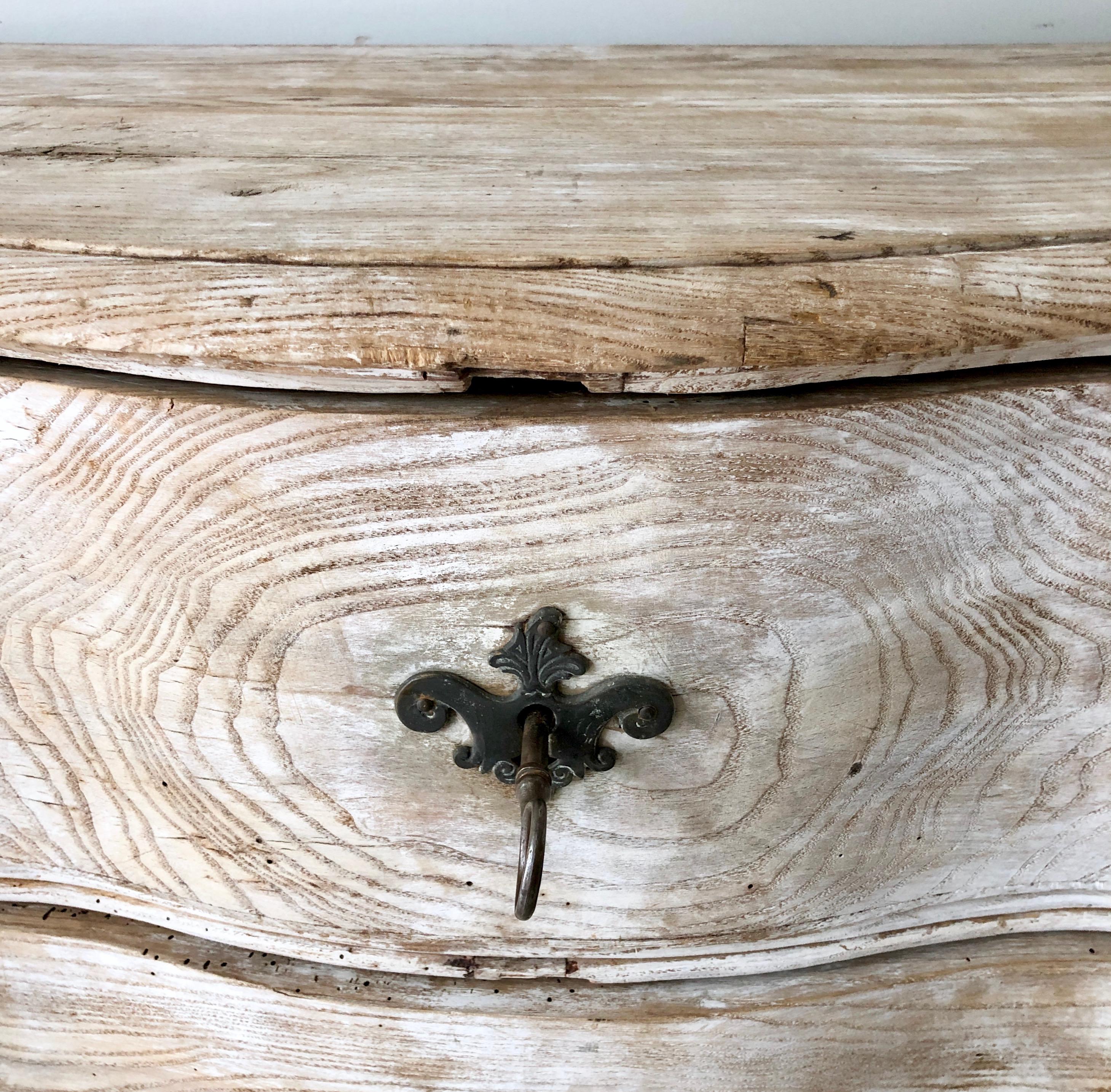 Bleached 19th Century Dutch Serpentine Front Chest of Drawers
