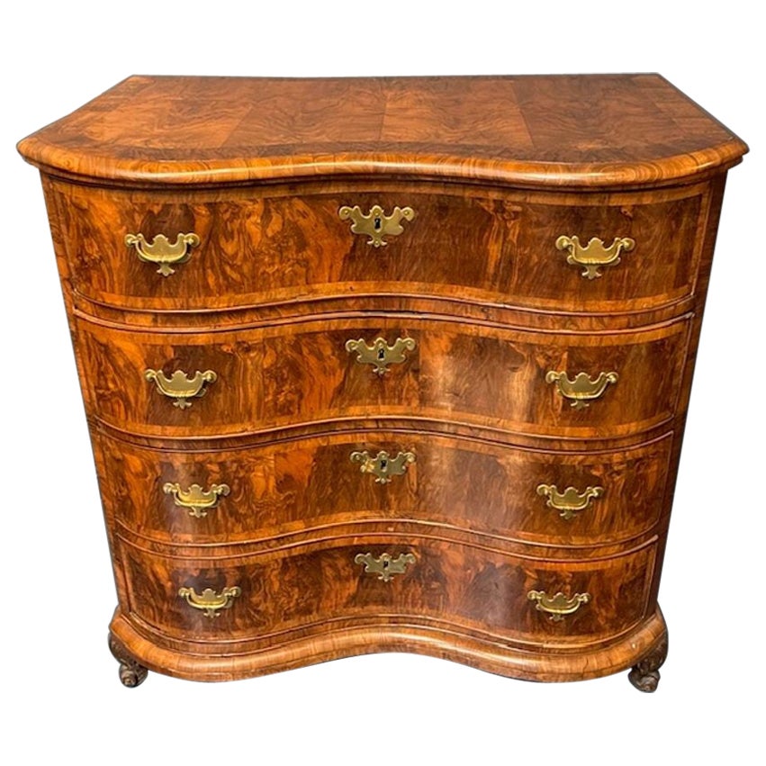19th Century Dutch Shaped Front Walnut Chest of Drawers