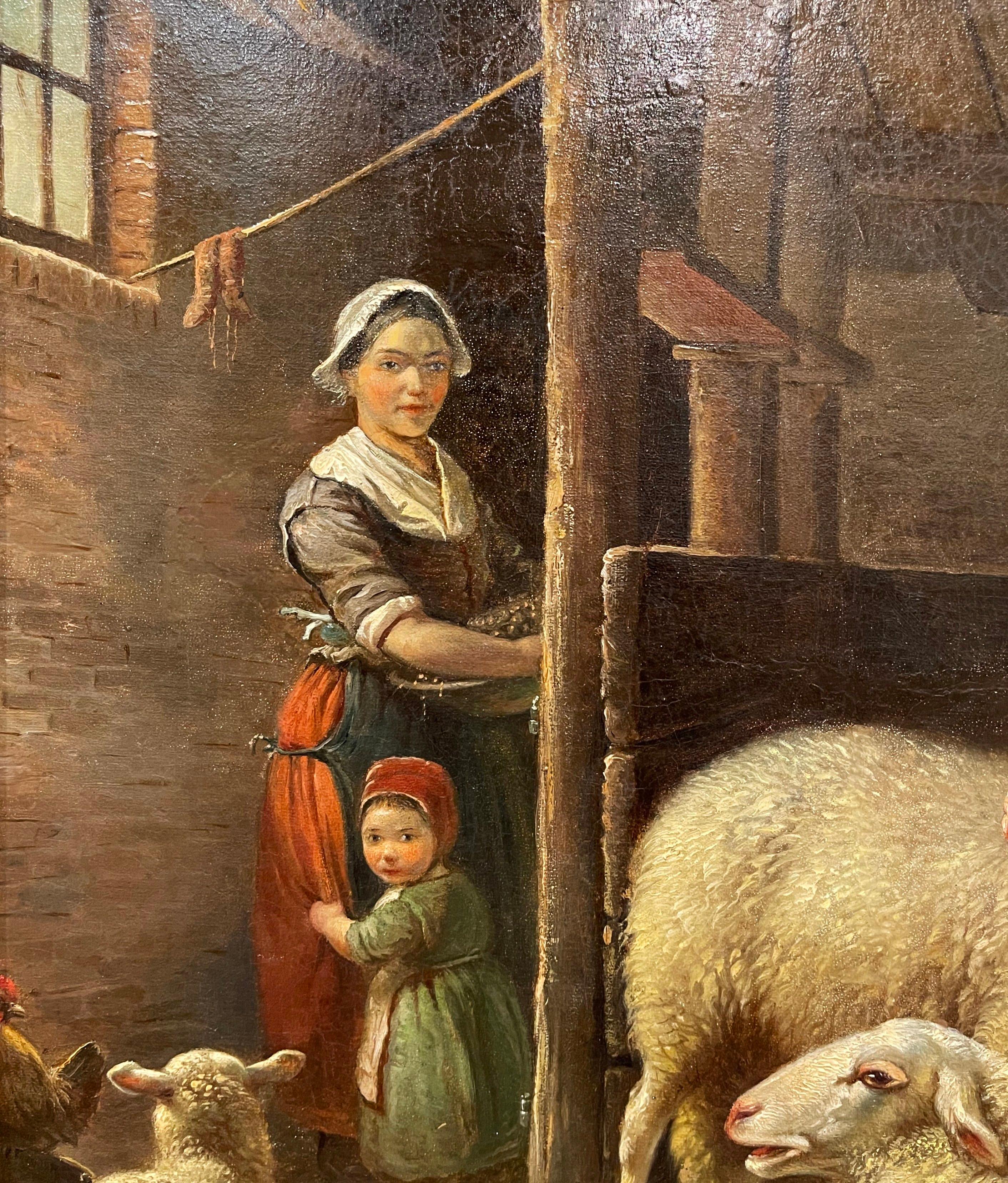 Peinture de moutons hollandaise du 19ème siècle dans un cadre sculpté et doré signé Frans Lebret en vente 1
