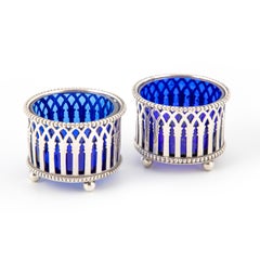 19th Century Dutch Silver and Cobalt Blue Glass Condiment Set
