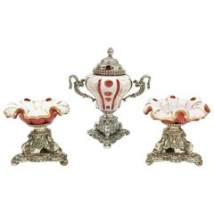19th Century Dutch Silver Bohemian Mustard Pot and Salt Cellars
