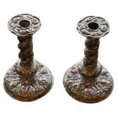 19th Century Dutch Silver Floral Repousse Candle Sticks (Pair)