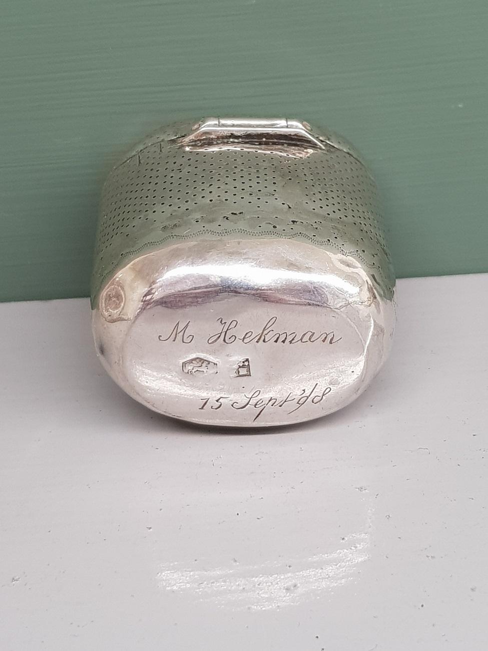 Late 19th Century 19th Century Dutch Silver Loderein Box or Vinaigrette, Dated 1879