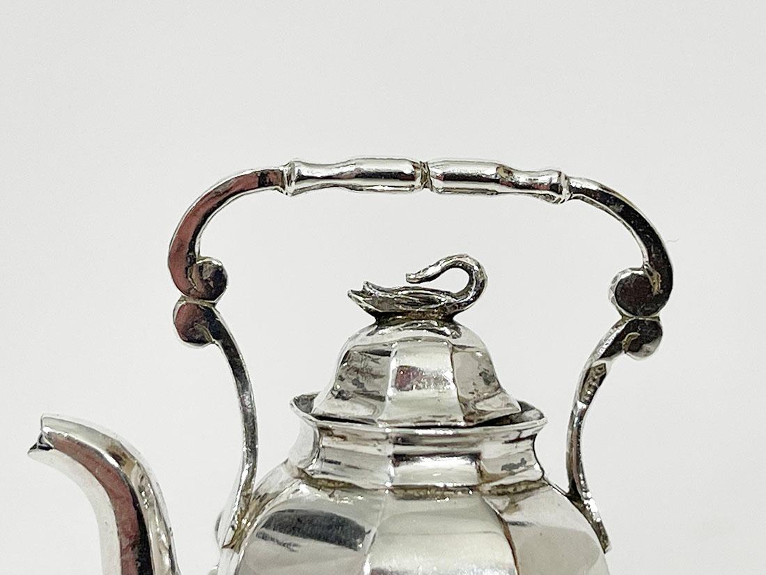 Silver 19th Century Dutch silver miniature kettle on stand For Sale