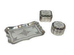 19th-Century Dutch Silver Miniature Set of Biscuit Tins on a Tray