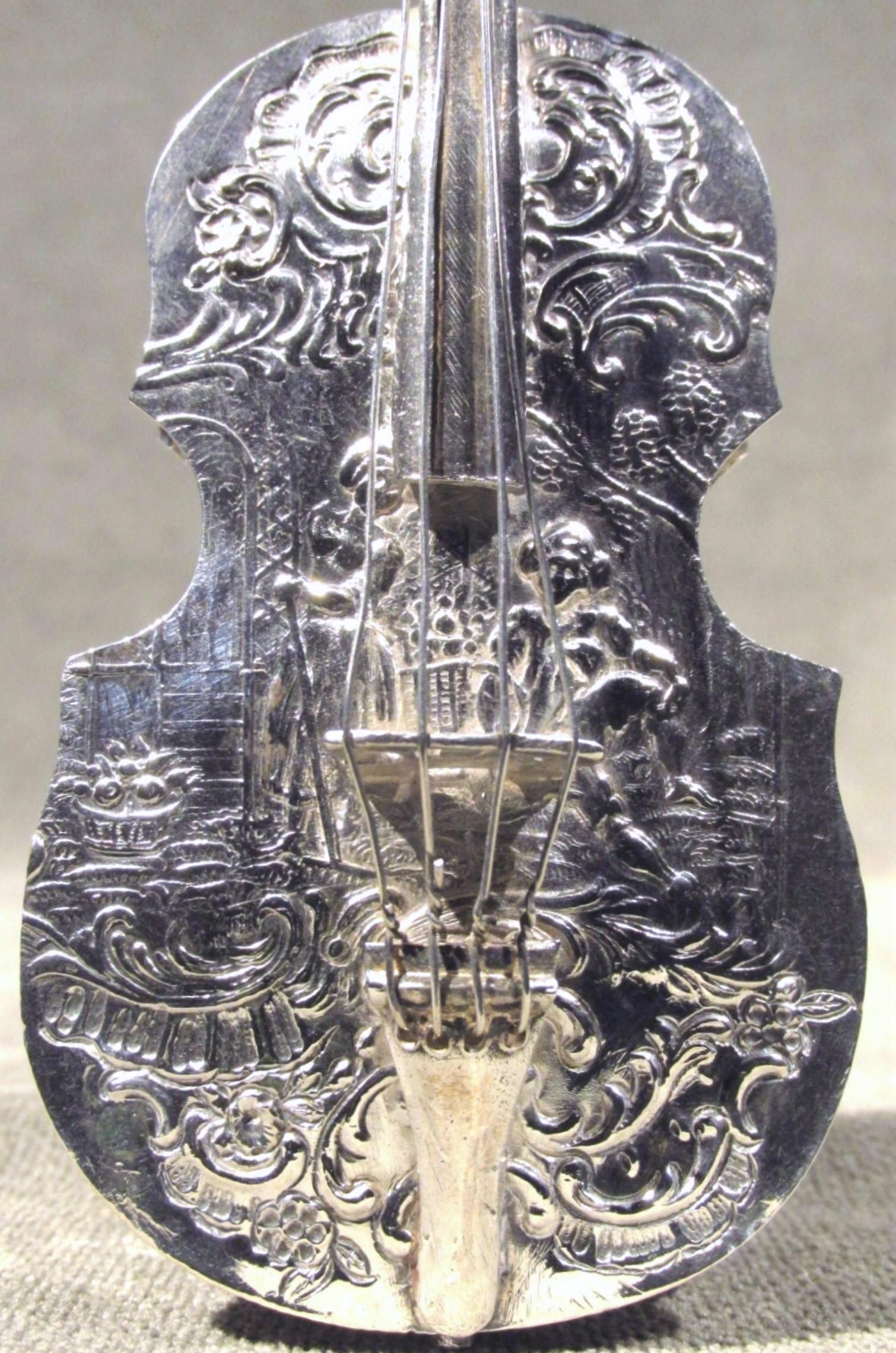 19th Century Dutch Silver Pill Box in the Form of a Miniature Cello, Circa 1880 3