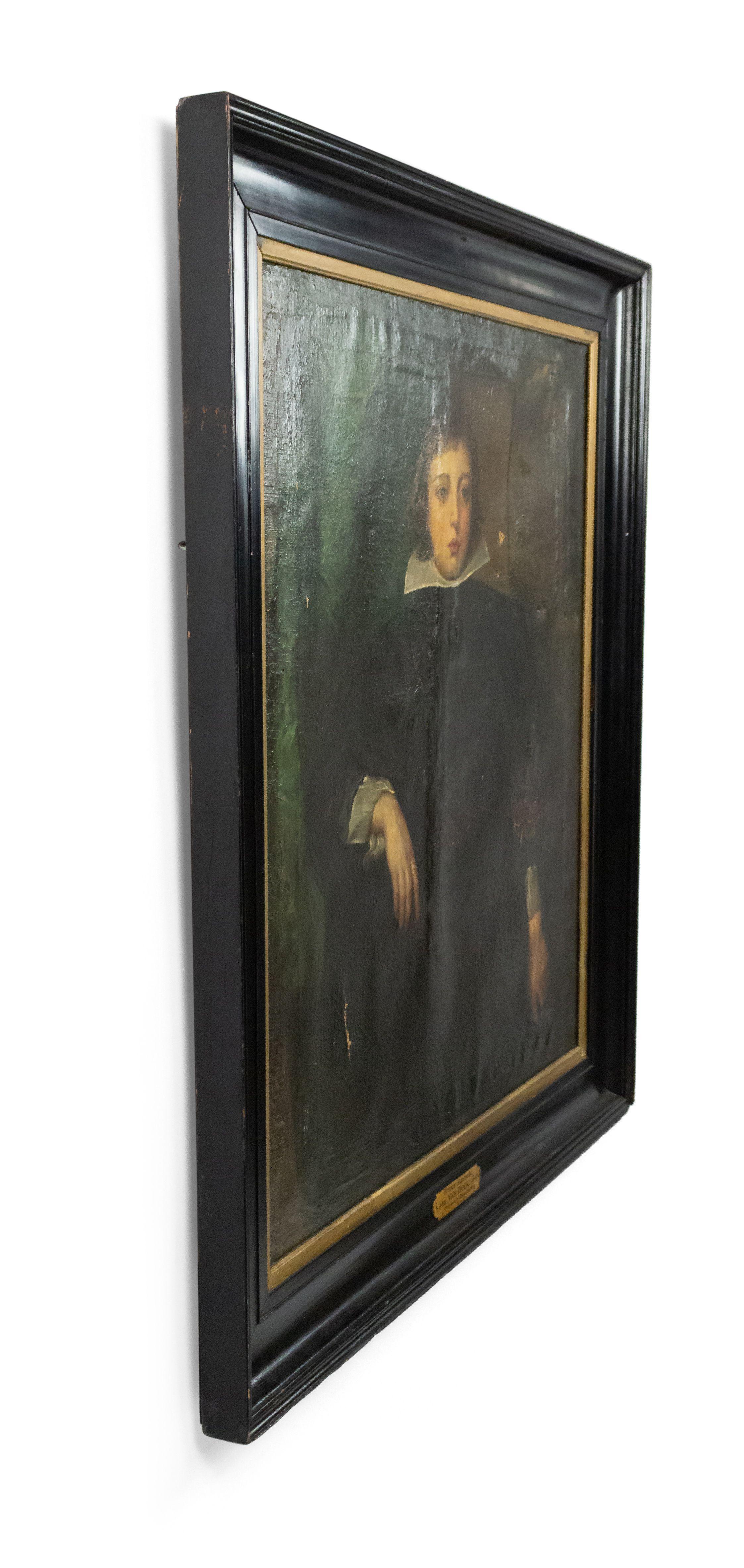 Canvas 19th Century Dutch Style Framed Oil Portrait Painting in the Style of Van Dyke For Sale