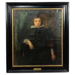 19th Century Dutch Style Framed Oil Van Dyke Boy Portrait