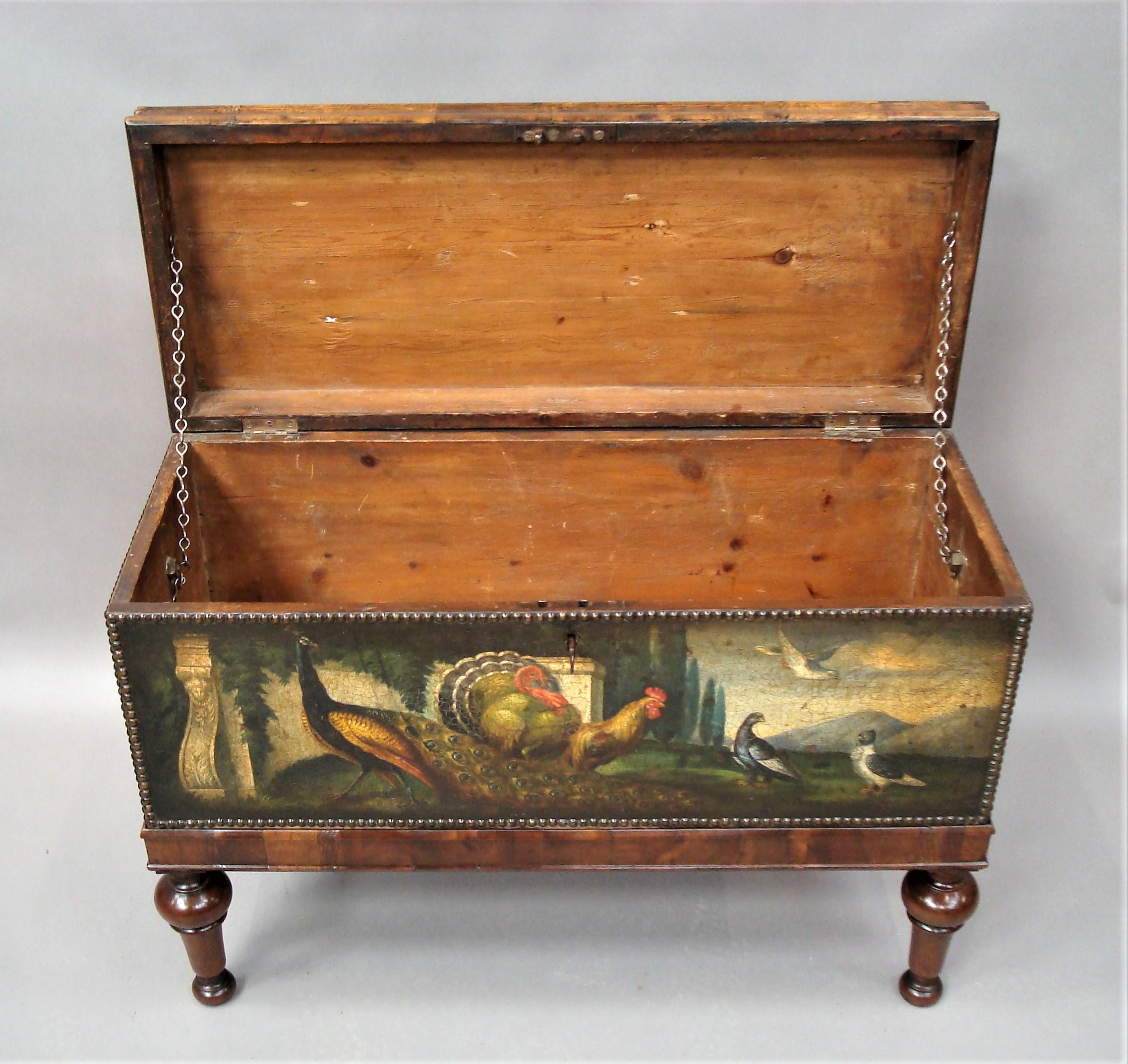 19th Century Dutch Walnut and Painted Leather Chest on Stand 7