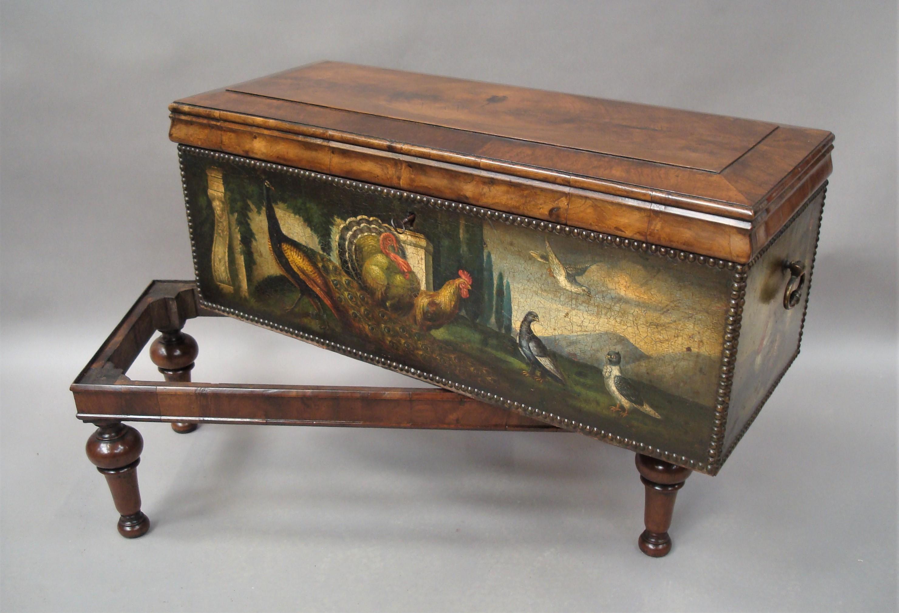 19th Century Dutch Walnut and Painted Leather Chest on Stand 16