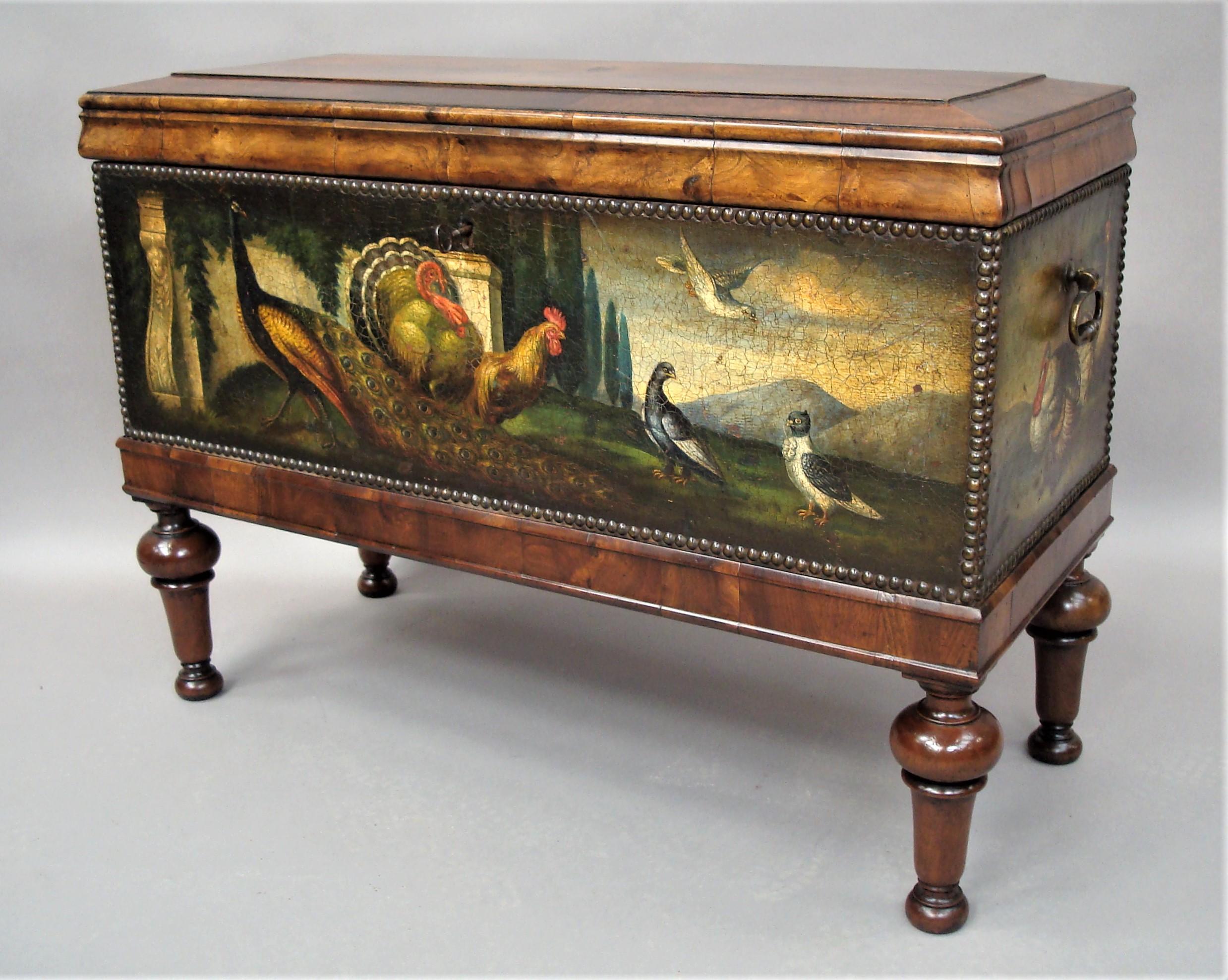 19th Century Dutch Walnut and Painted Leather Chest on Stand In Good Condition In Moreton-in-Marsh, Gloucestershire