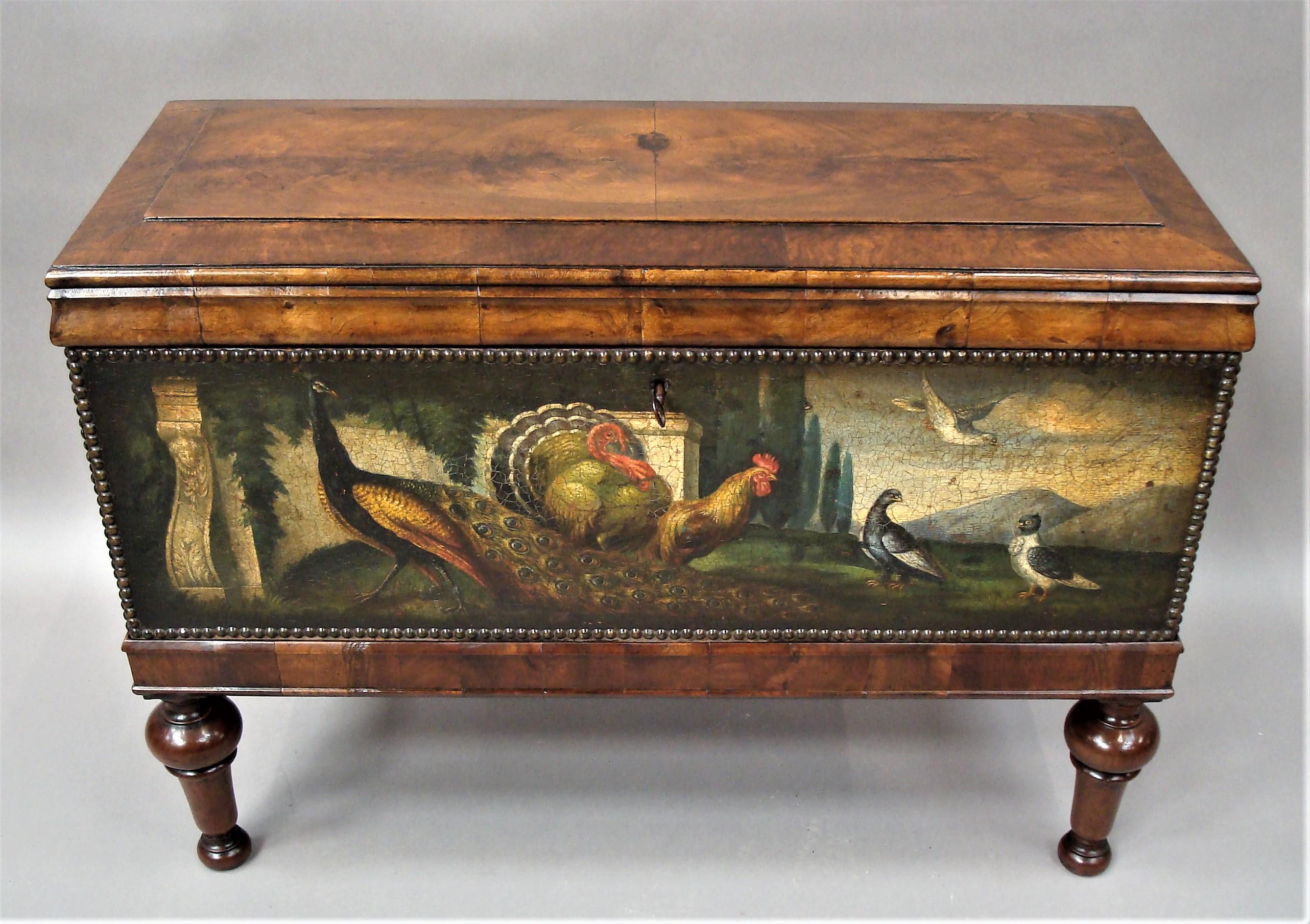 19th Century Dutch Walnut and Painted Leather Chest on Stand 1