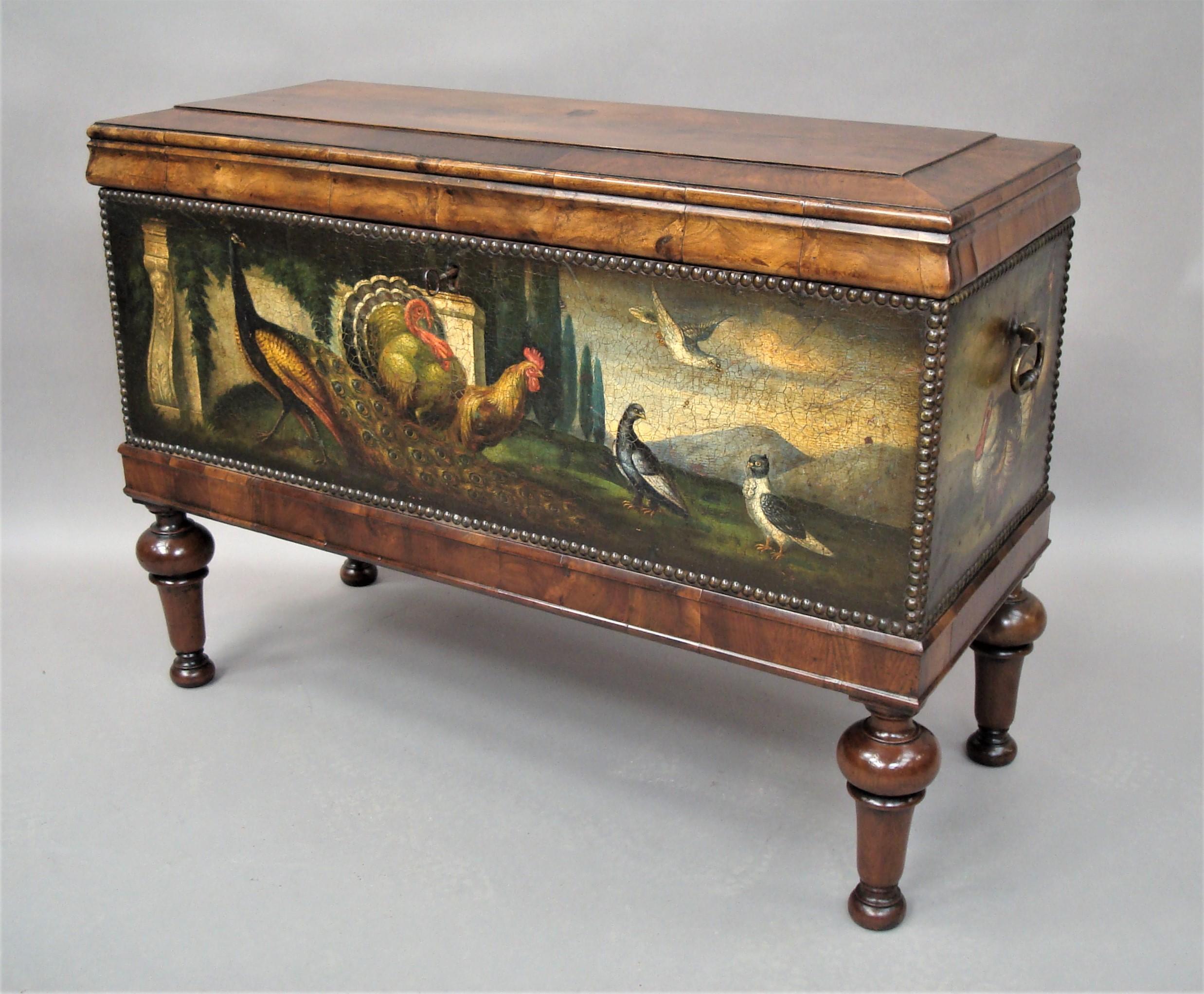 19th Century Dutch Walnut and Painted Leather Chest on Stand 5