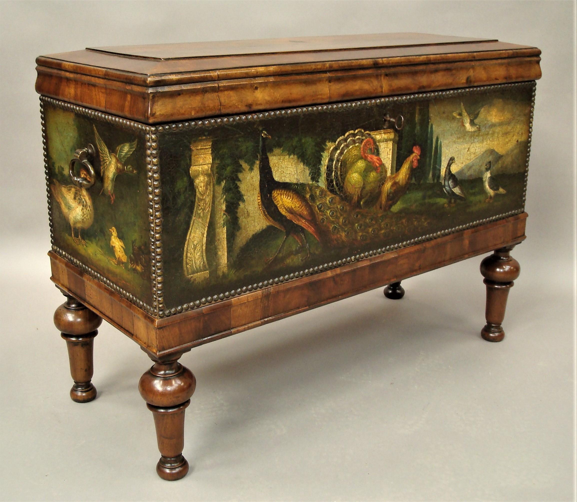 19th Century Dutch Walnut and Painted Leather Chest on Stand 6